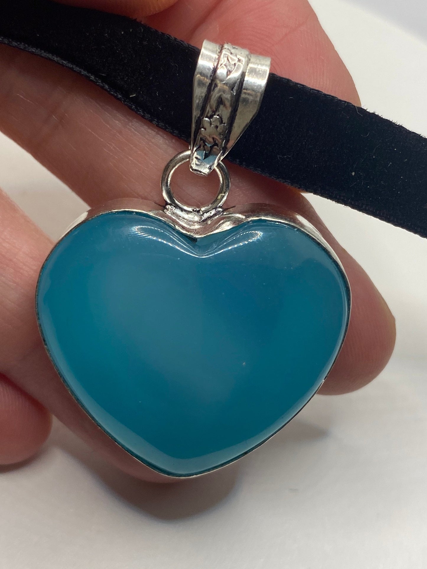 Vintage Heart Aqua Chalcedony Choker Necklace