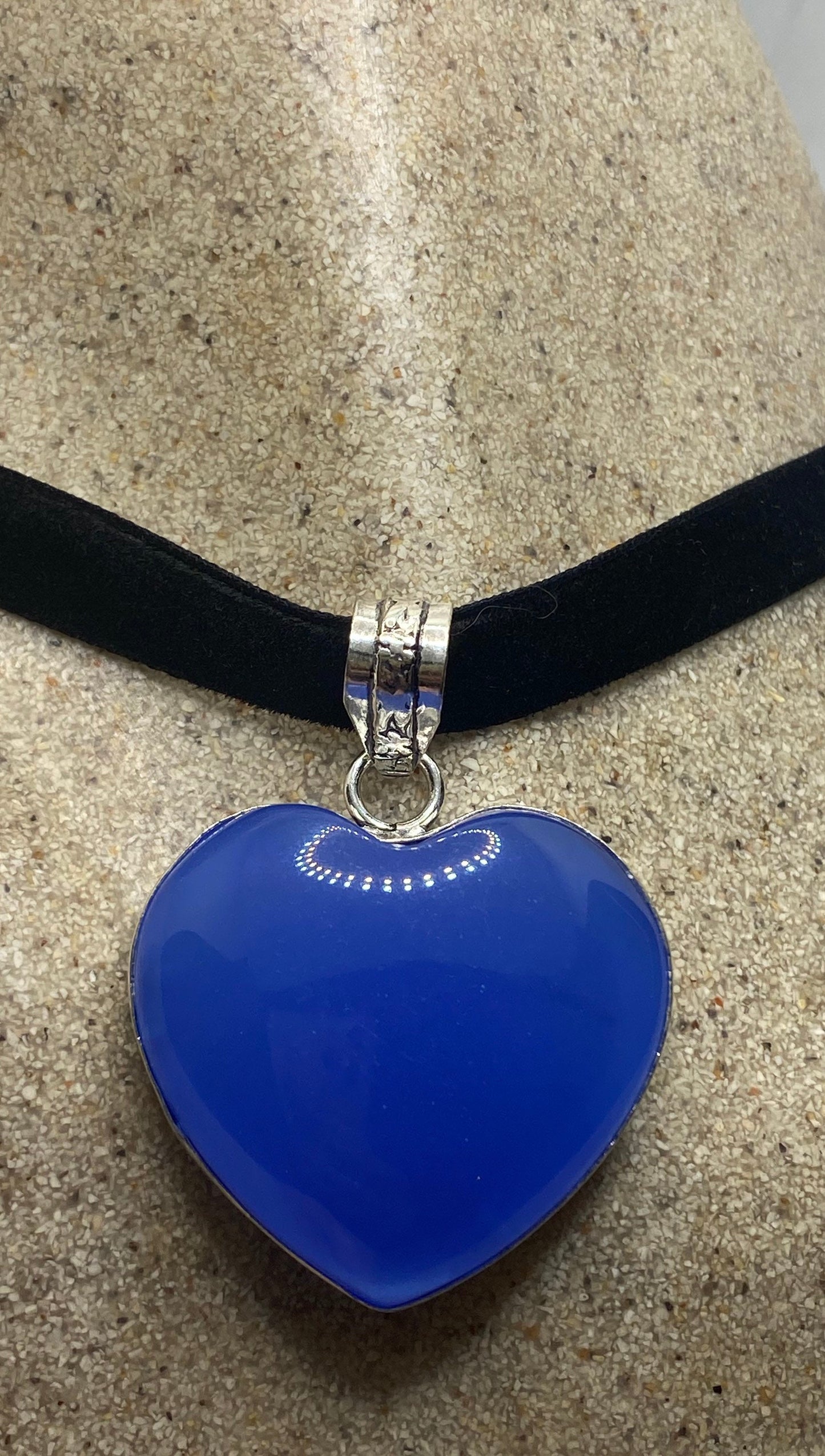 Vintage Heart Blue Chalcedony Choker Necklace