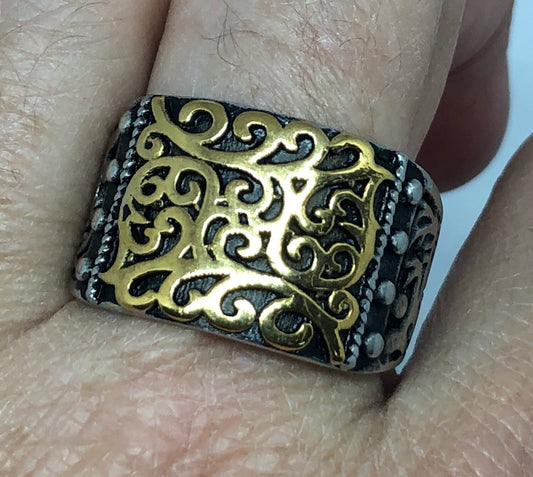 Vintage Celtic Knot Golden Silvery Stainless Steel Band Ring