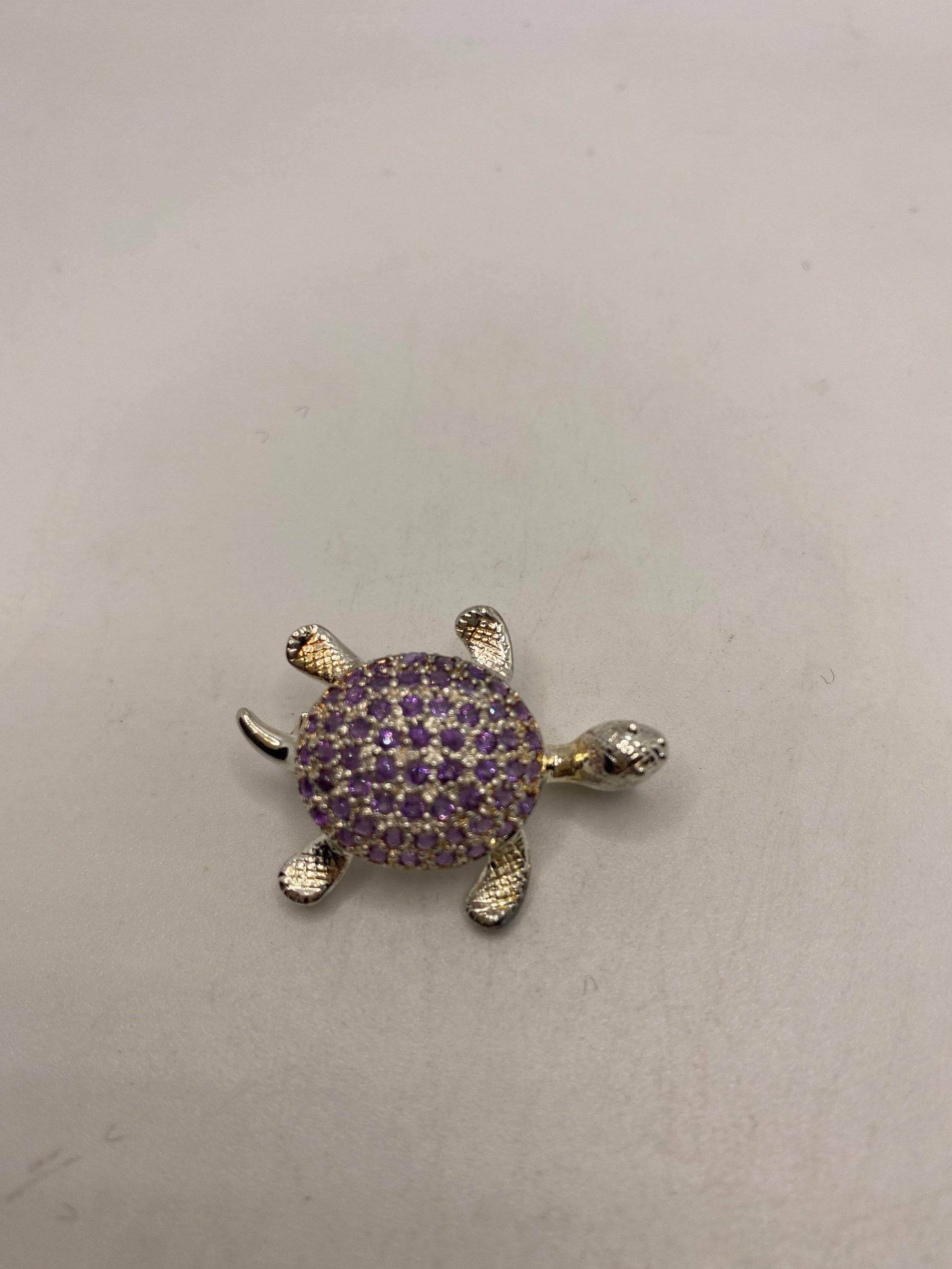 Vintage Purple Amethyst Turtle Pin 925 Sterling Silver Brooch