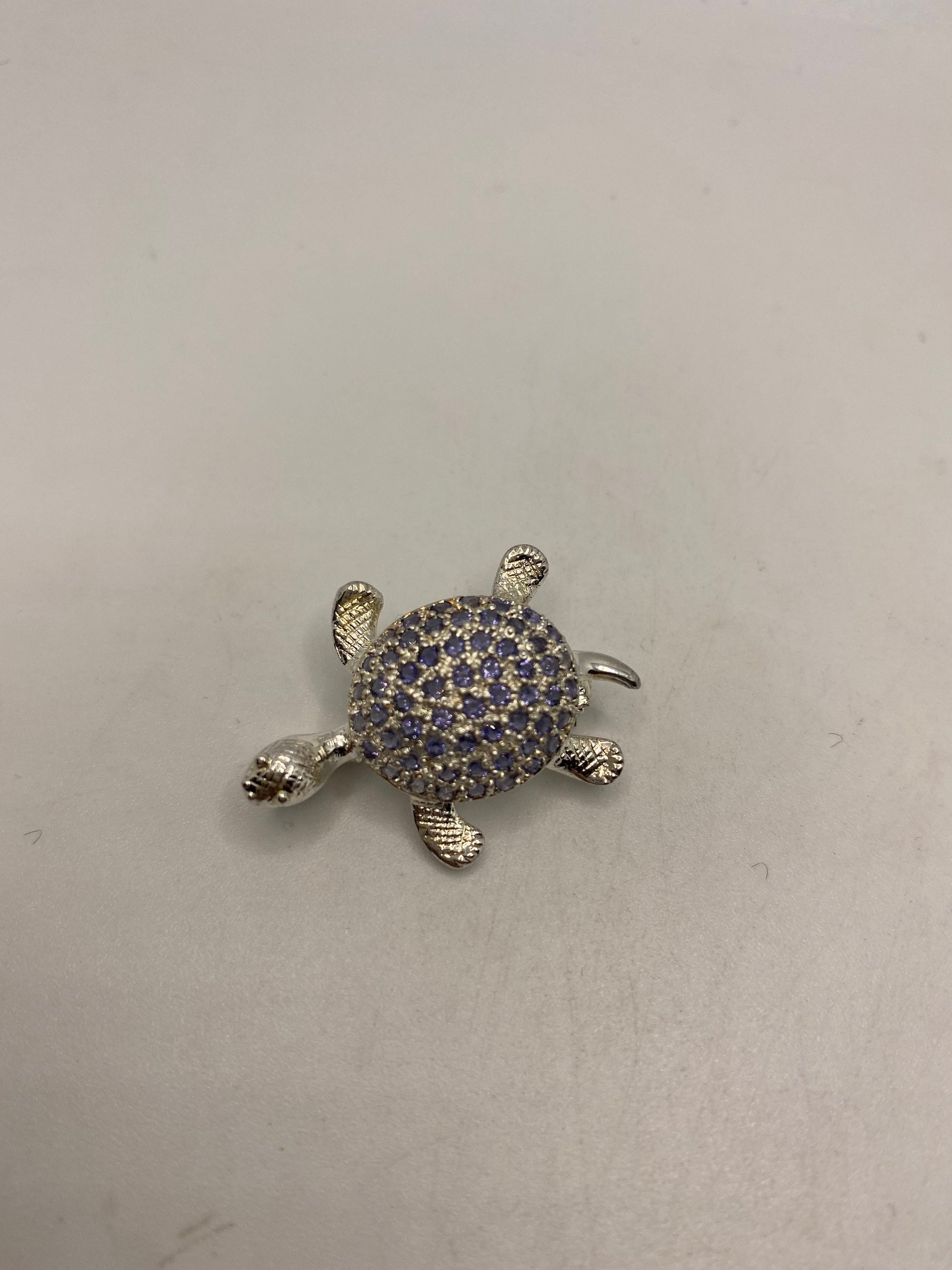 Vintage Blue Iolite Turtle Pin 925 Sterling Silver Brooch