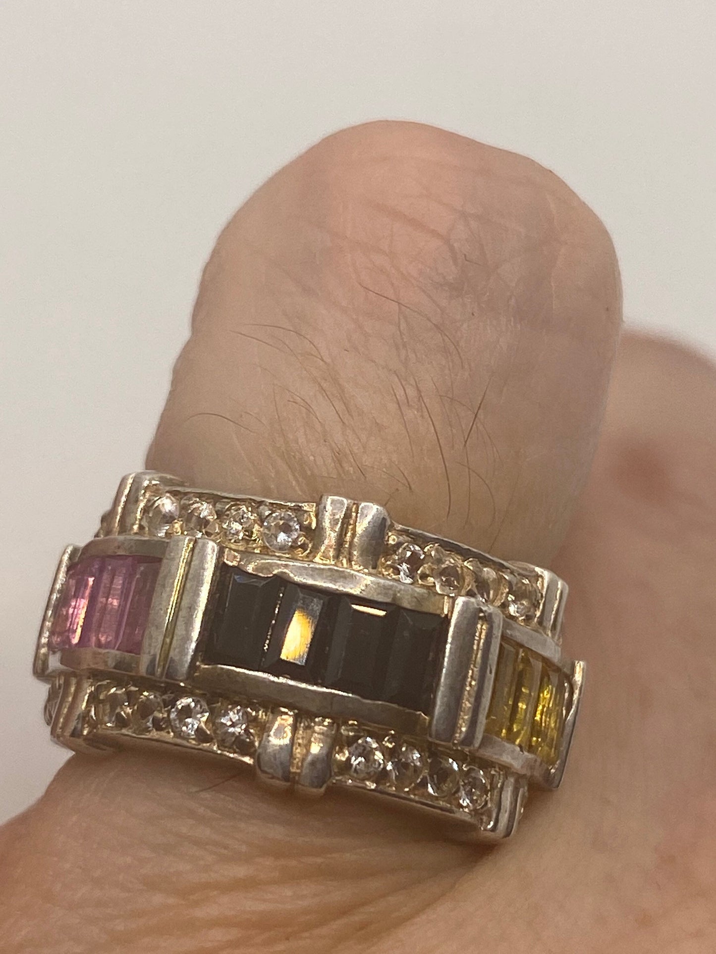 Vintage Blue Sapphire 925 Sterling Silver Deco Ring Size 5