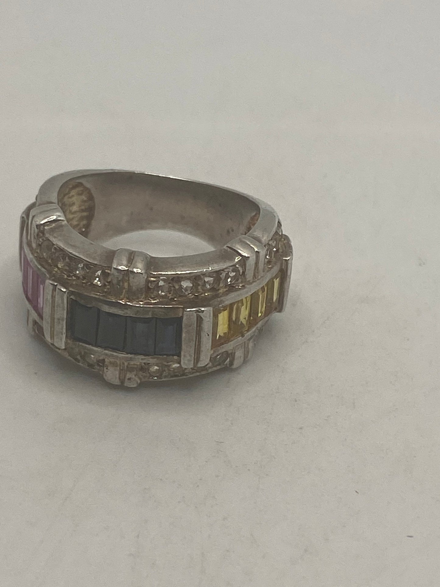 Vintage Blue Sapphire 925 Sterling Silver Deco Ring Size 5