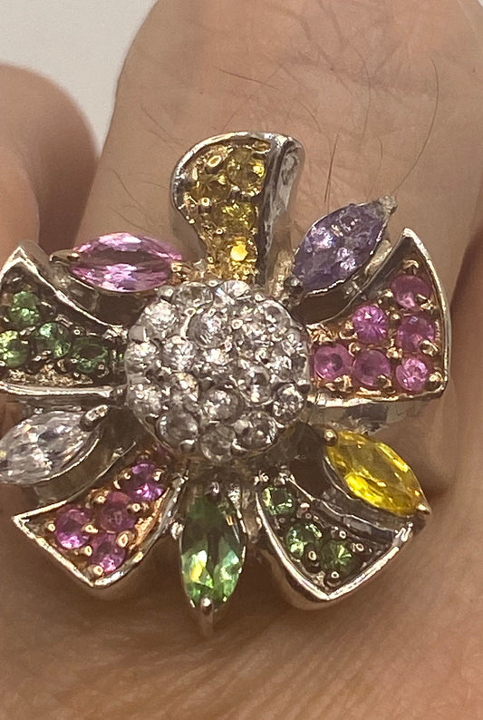 Vintage Pink and Mixed color Tourmaline 925 Sterling Silver Ring