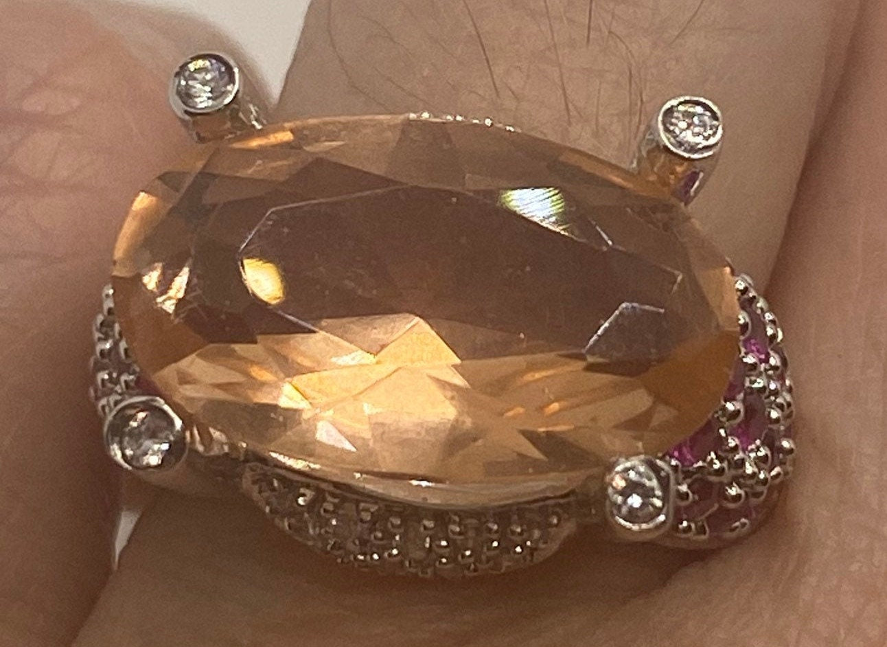 Vintage Pink Topaz and Ruby 925 Sterling Silver Cocktail Ring