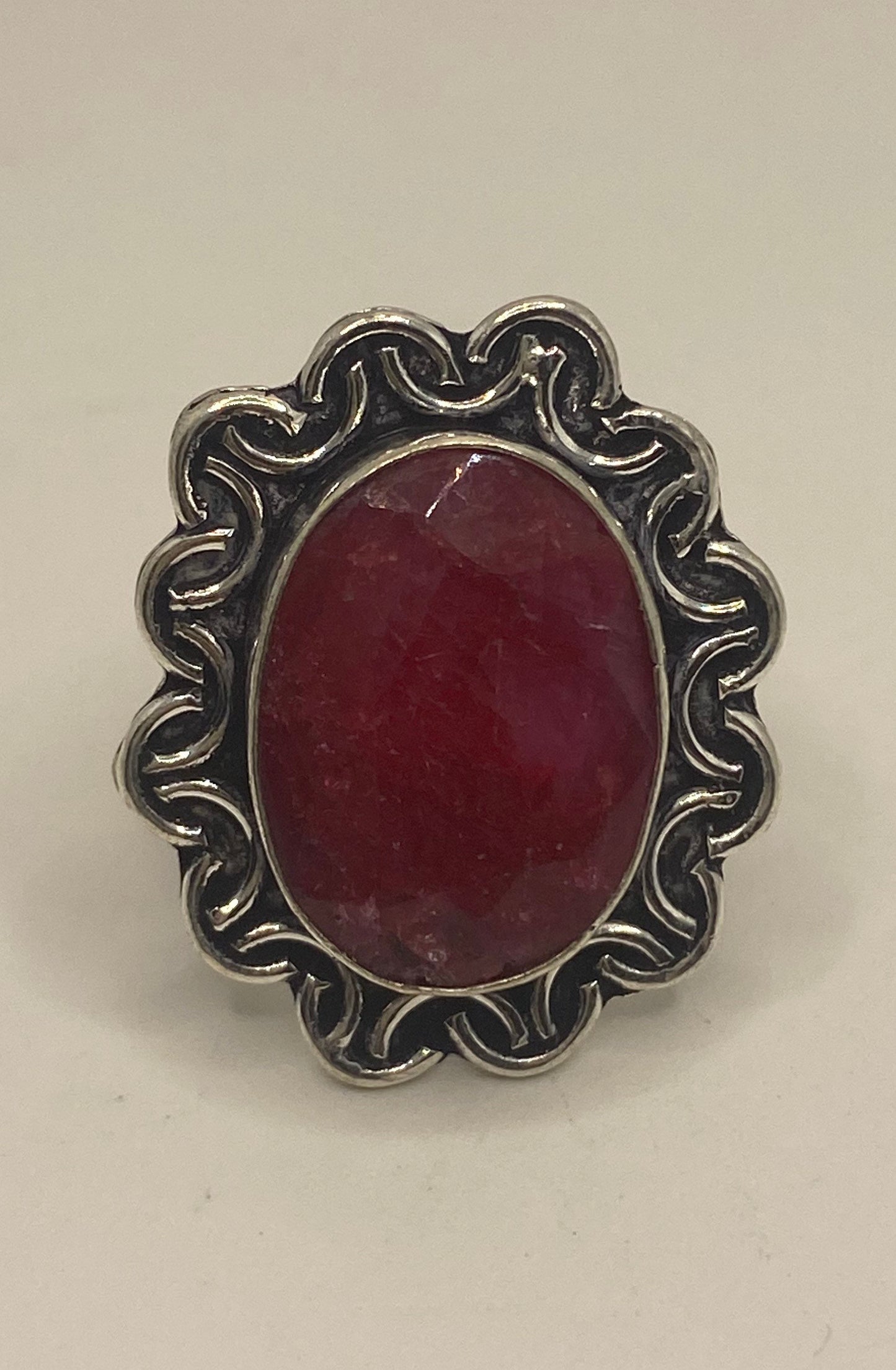 Vintage Handmade Raw Pink Ruby Silver Gothic Ring