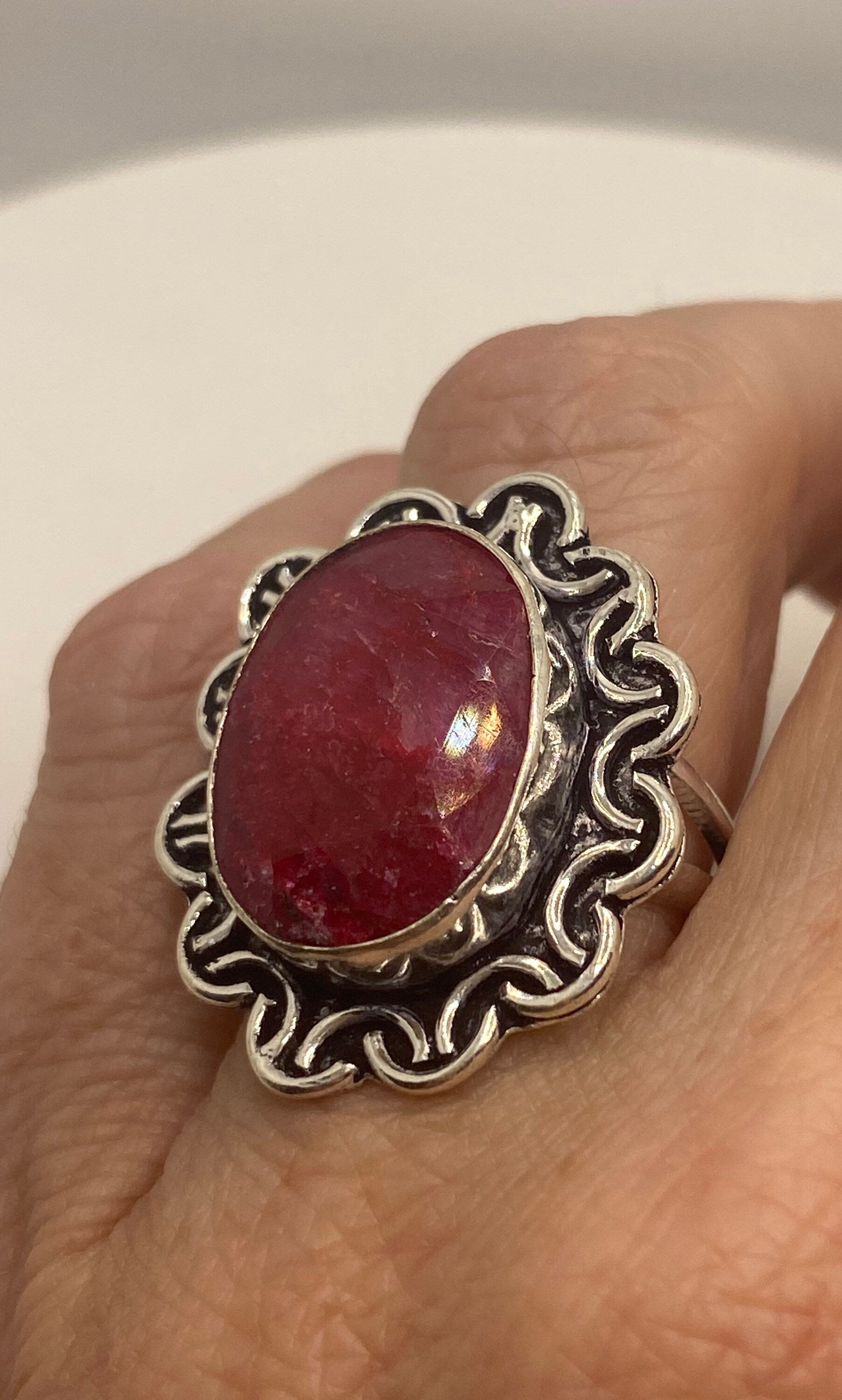 Vintage Handmade Raw Pink Ruby Silver Gothic Ring