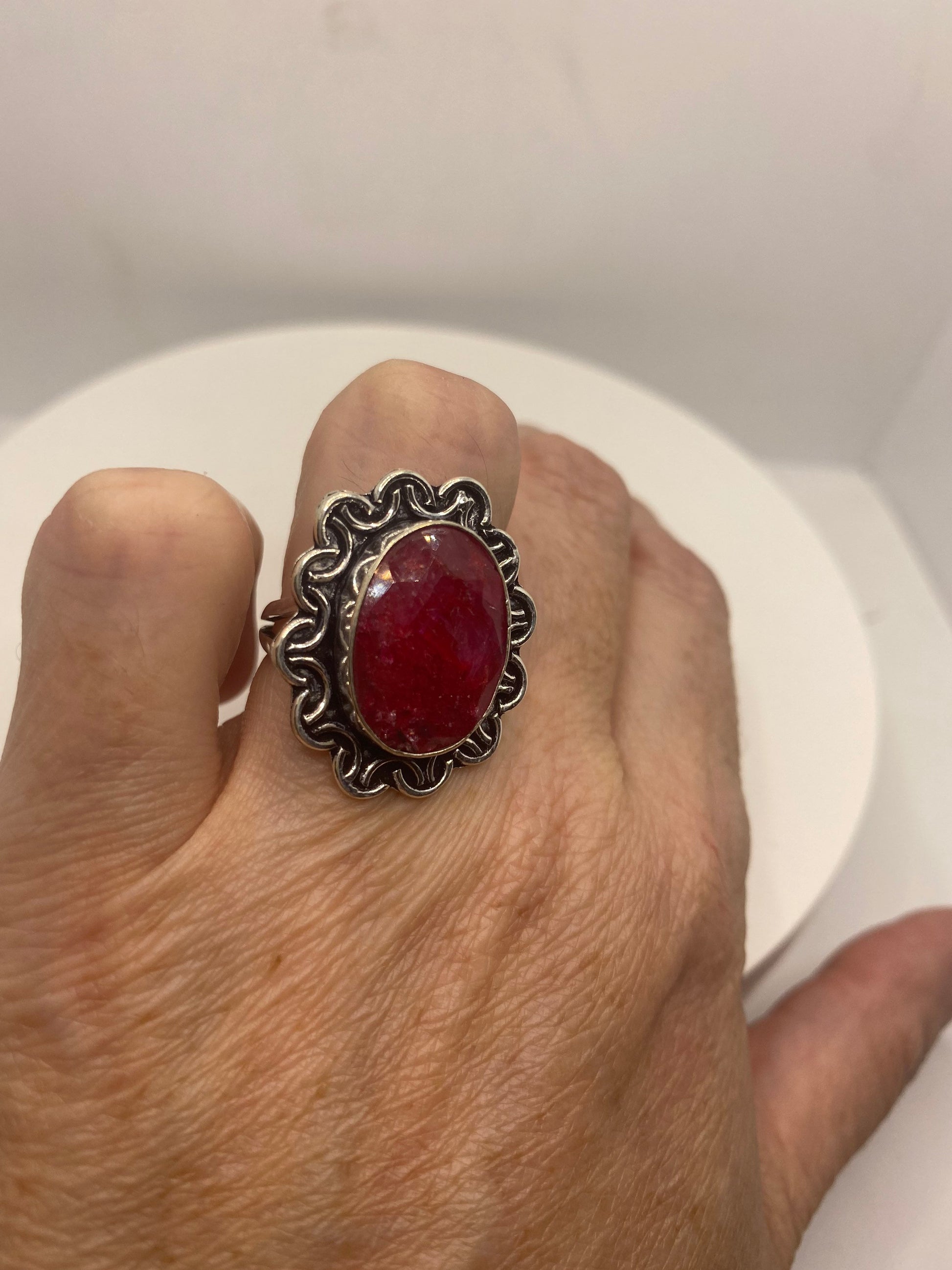 Vintage Handmade Raw Pink Ruby Silver Gothic Ring