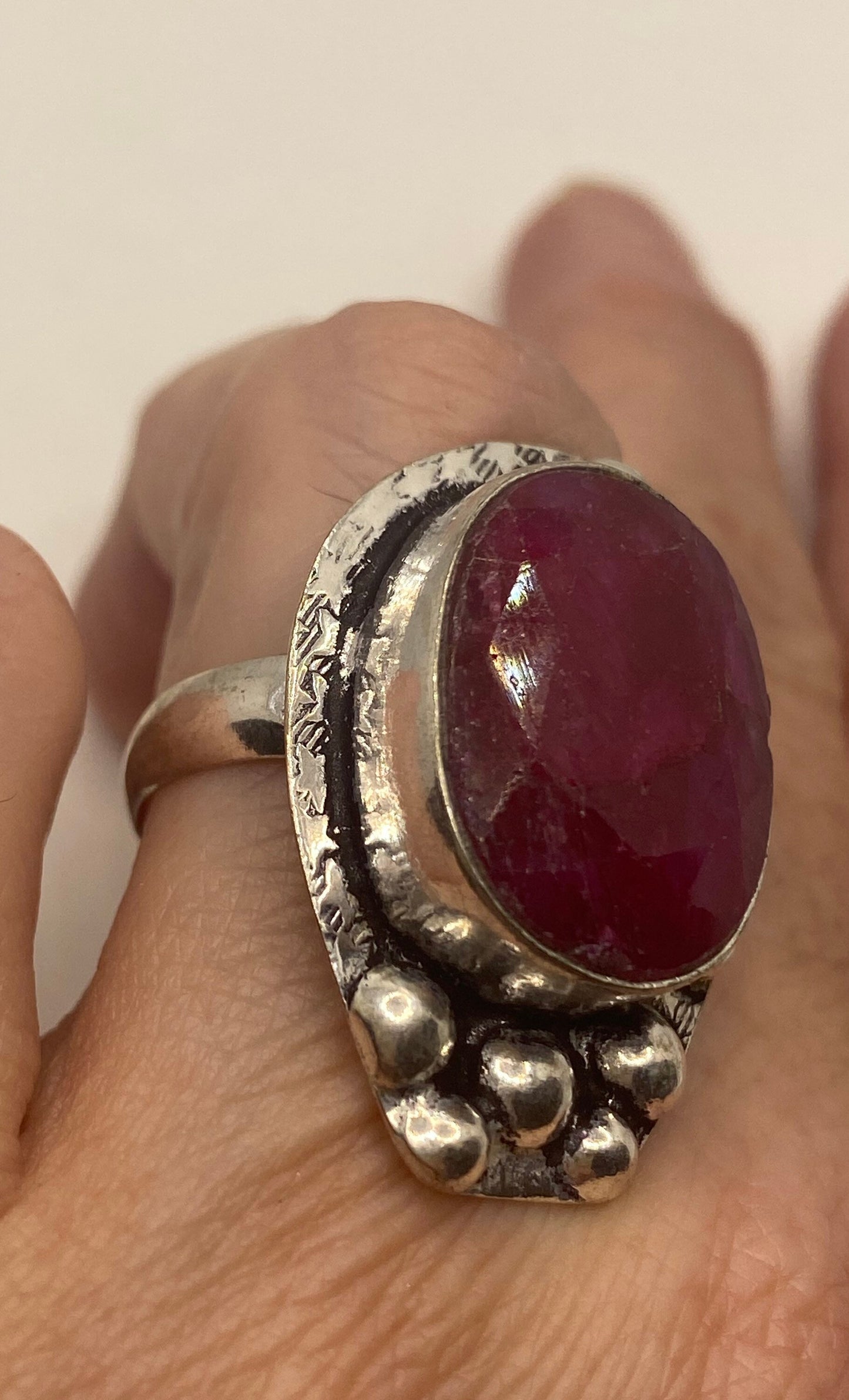 Vintage Handmade Raw Pink Ruby Silver Gothic Ring