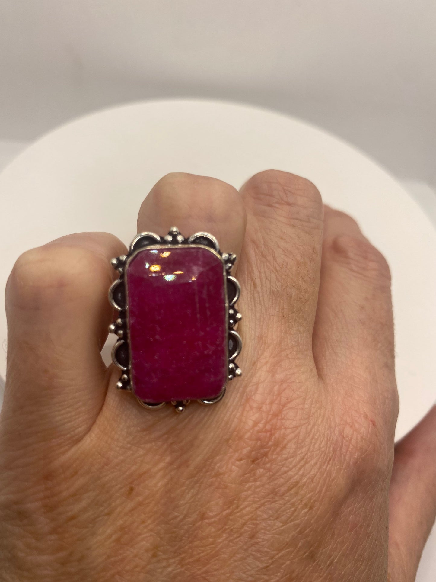 Vintage Handmade Raw Pink Ruby Silver Gothic Ring