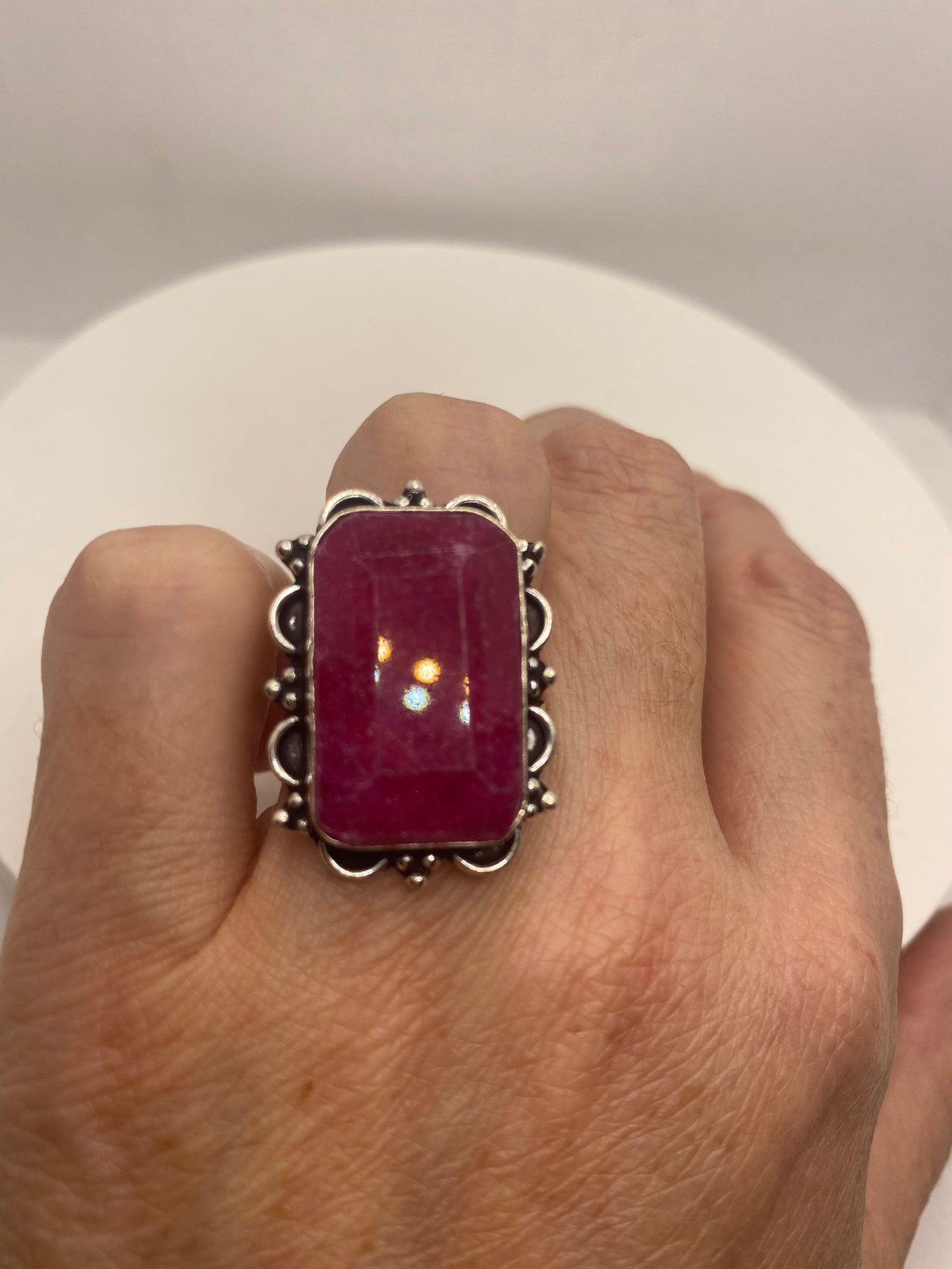 Vintage Handmade Raw Pink Ruby Silver Gothic Ring