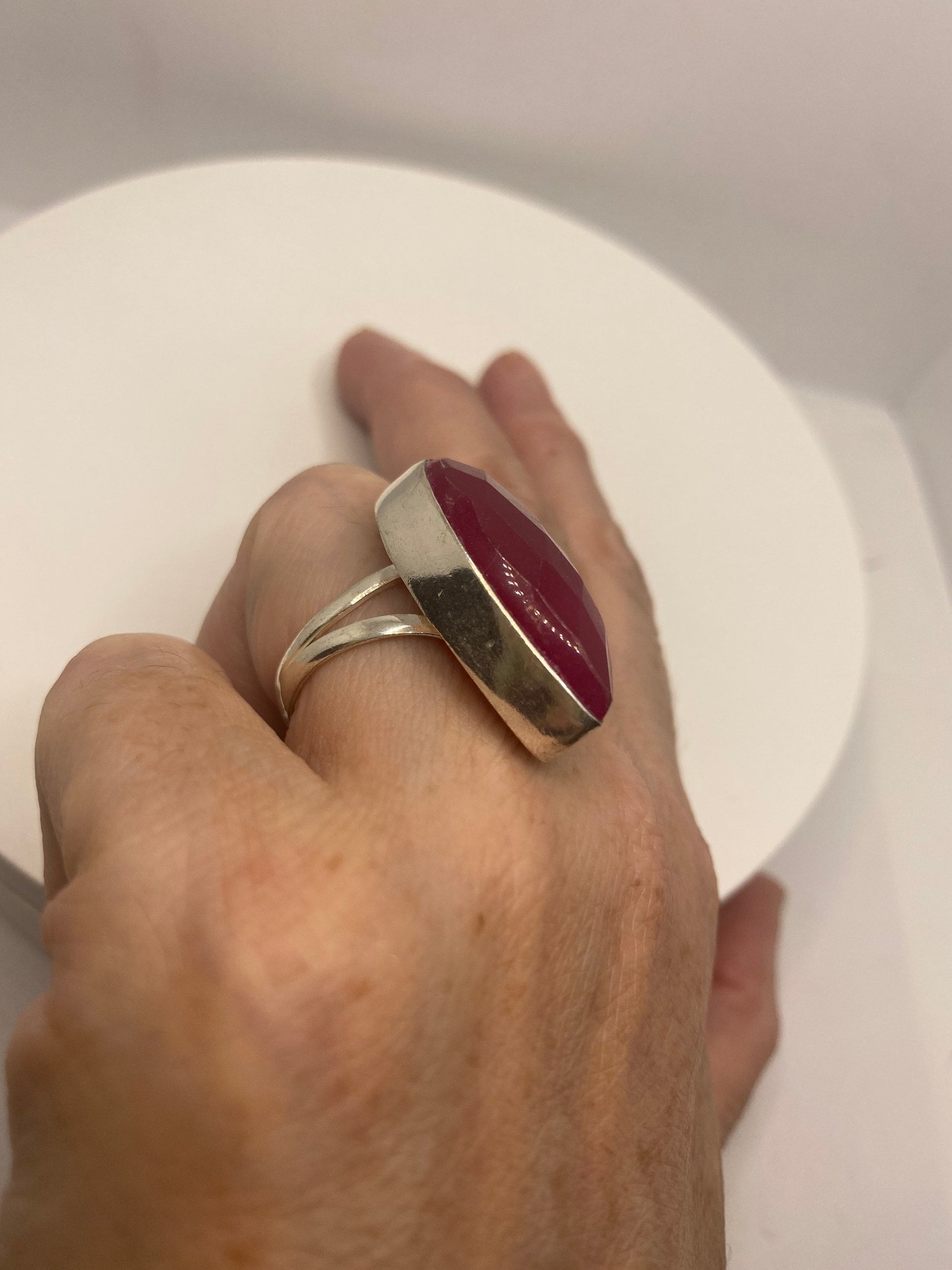 Vintage Handmade Raw Pink Ruby Silver Gothic Ring