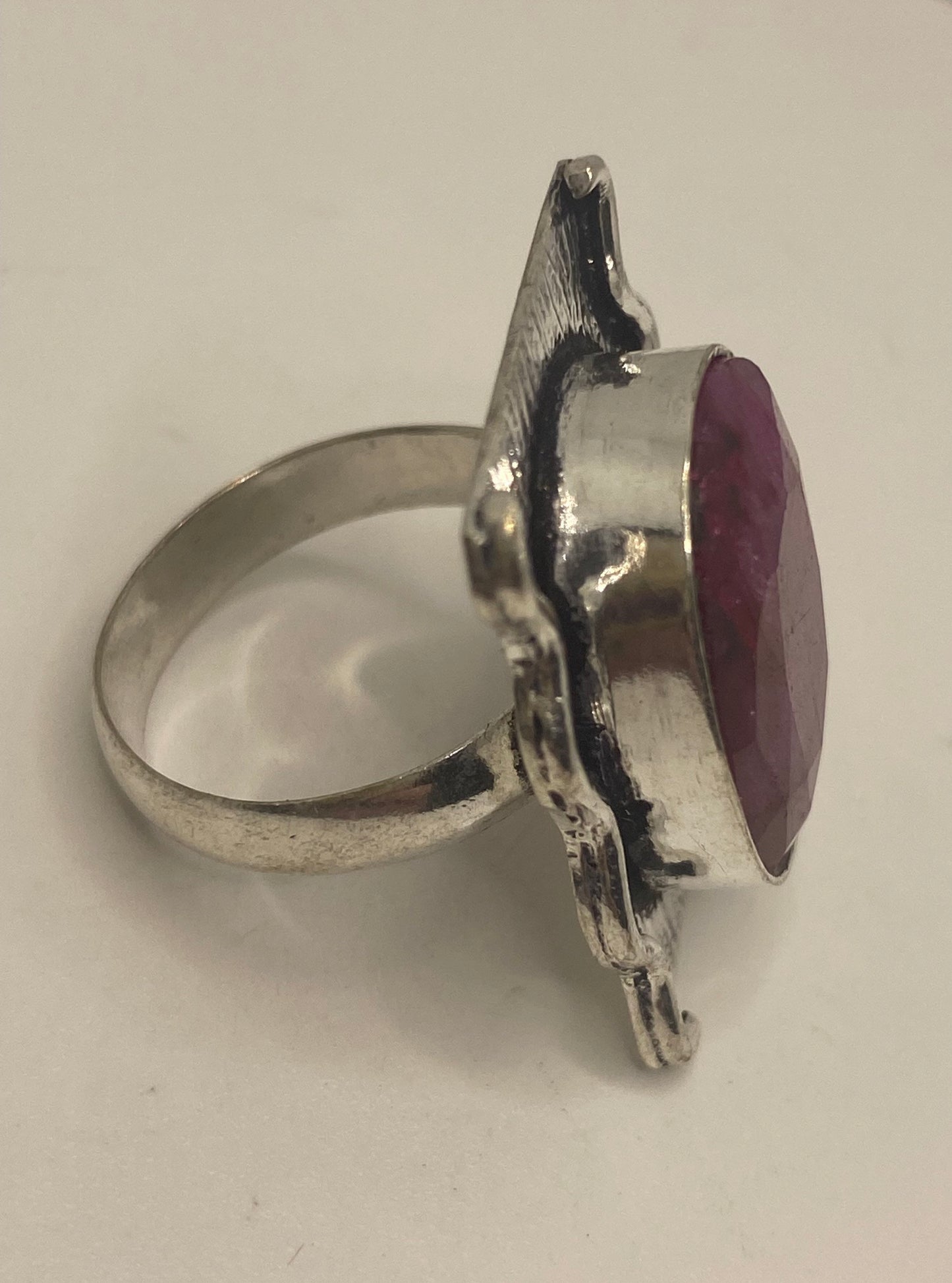 Vintage Handmade Raw Pink Ruby Silver Gothic Ring