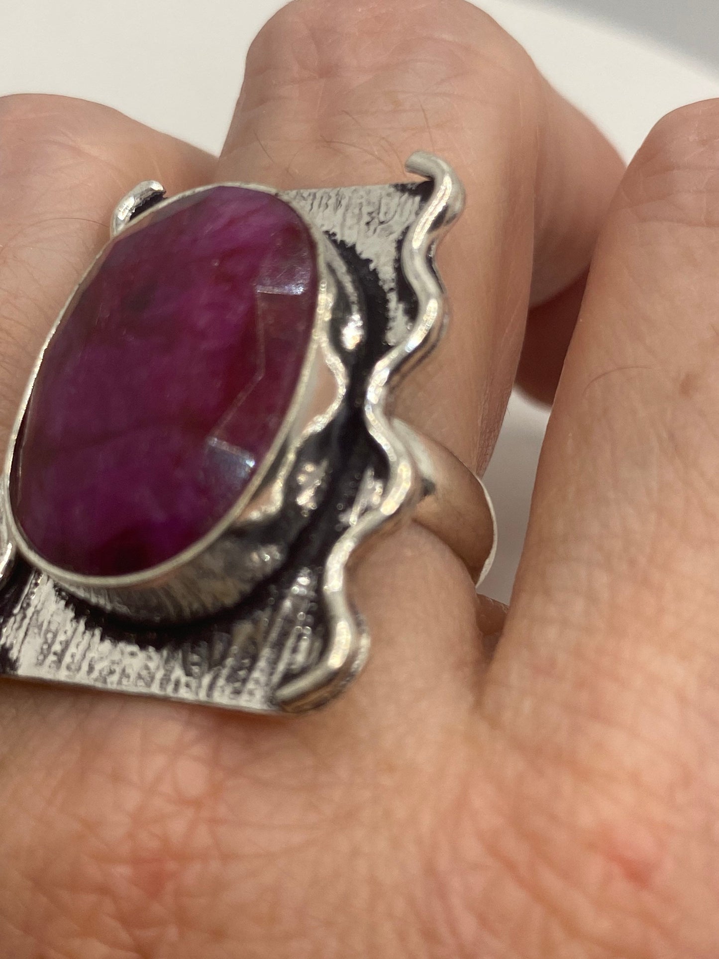 Vintage Handmade Raw Pink Ruby Silver Gothic Ring