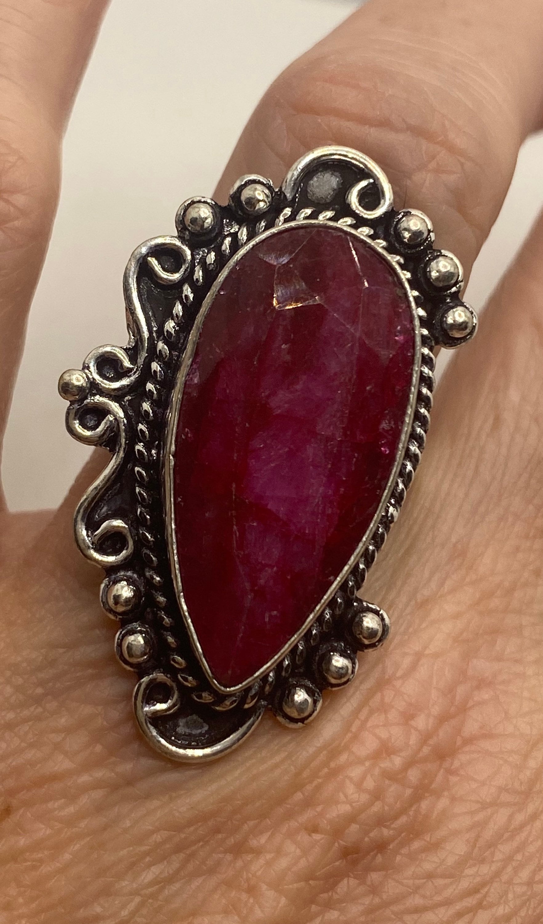 Vintage Handmade Raw Pink Ruby Silver Gothic Ring