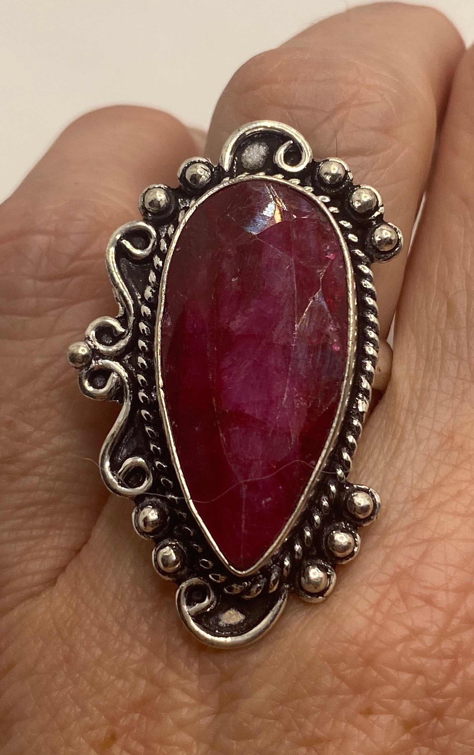 Vintage Handmade Raw Pink Ruby Silver Gothic Ring