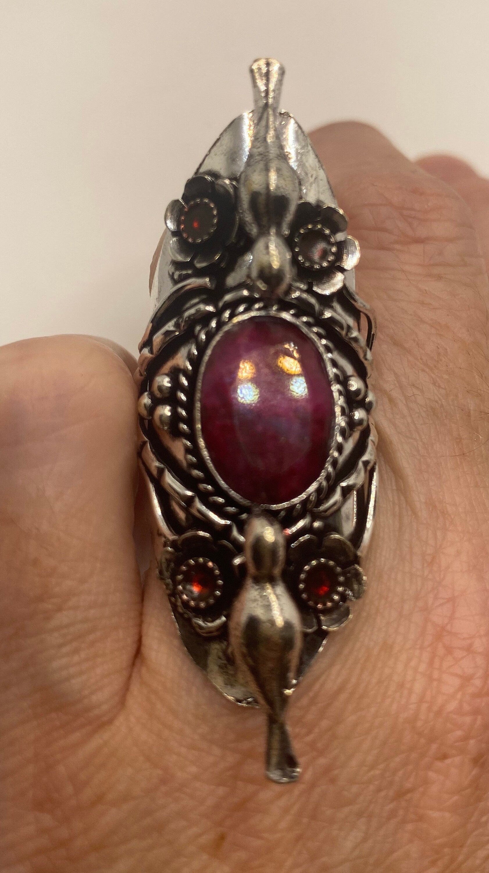 Vintage Handmade Raw Pink Ruby Silver Gothic Ring