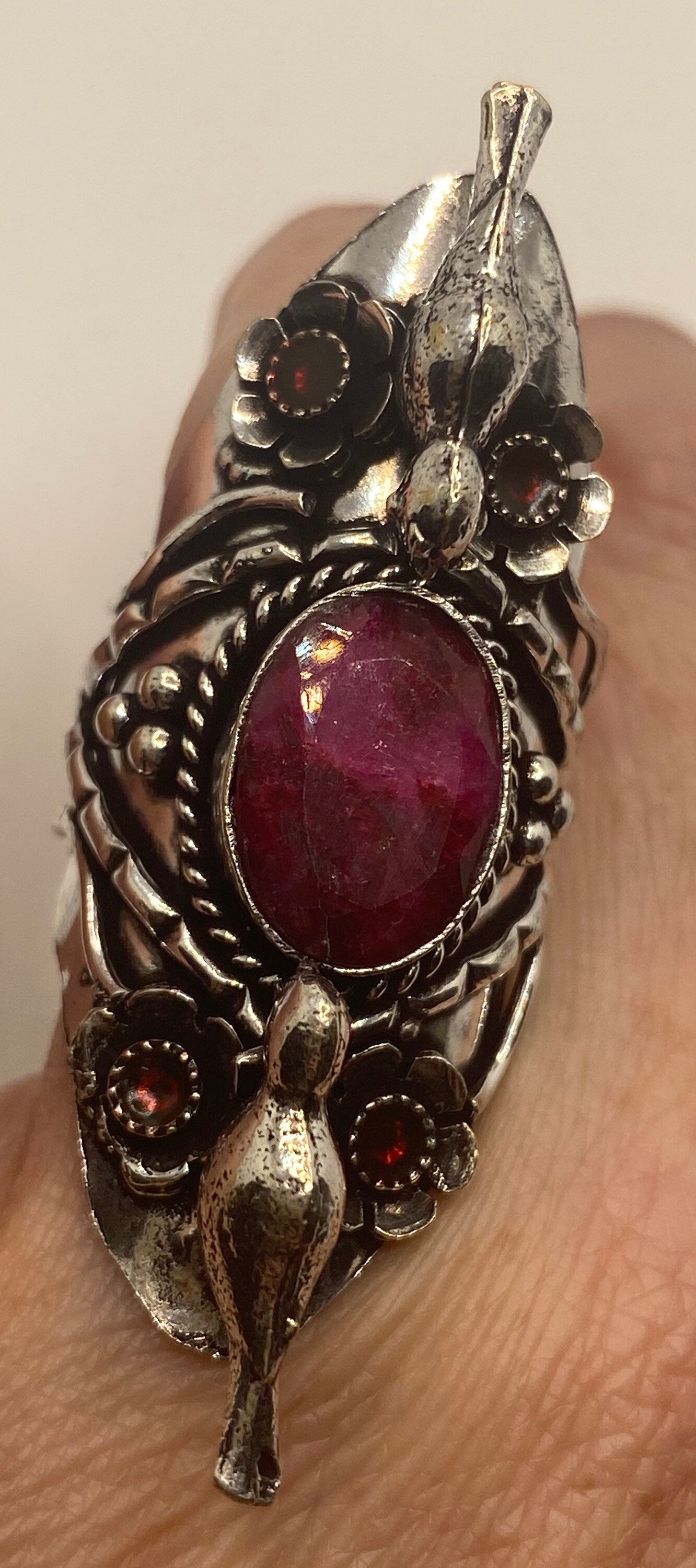 Vintage Handmade Raw Pink Ruby Silver Gothic Ring