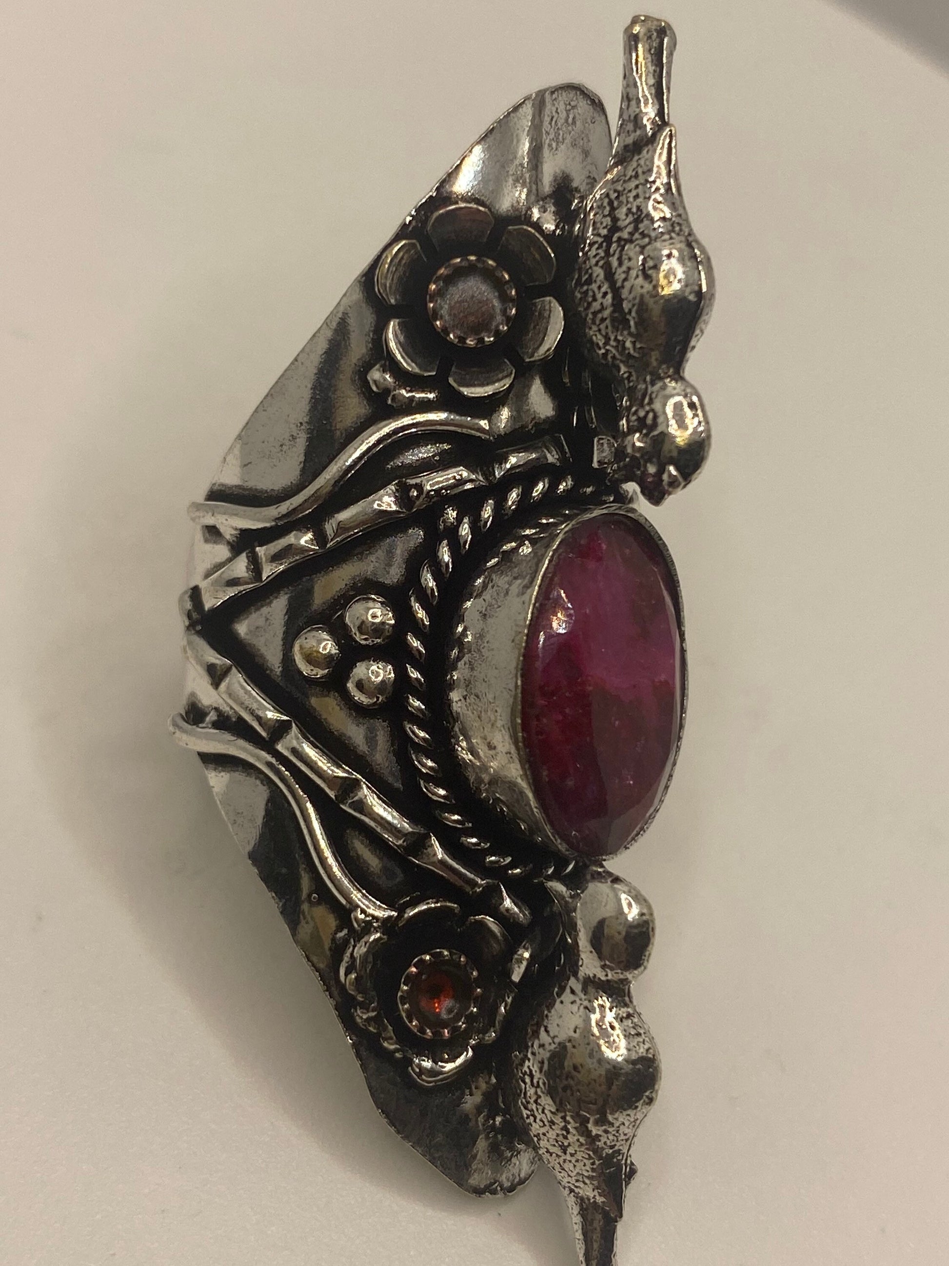 Vintage Handmade Raw Pink Ruby Silver Gothic Ring