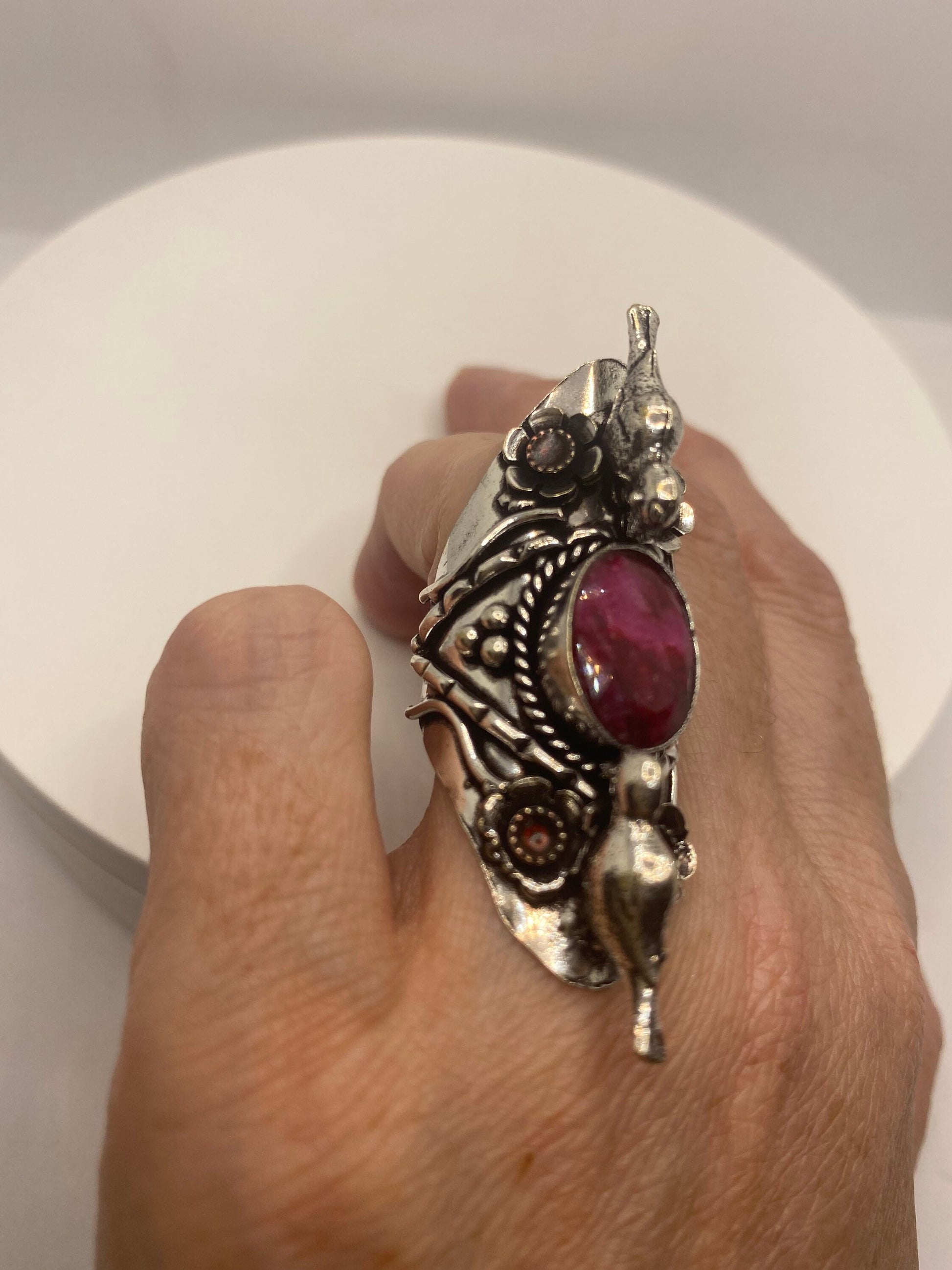 Vintage Handmade Raw Pink Ruby Silver Gothic Ring