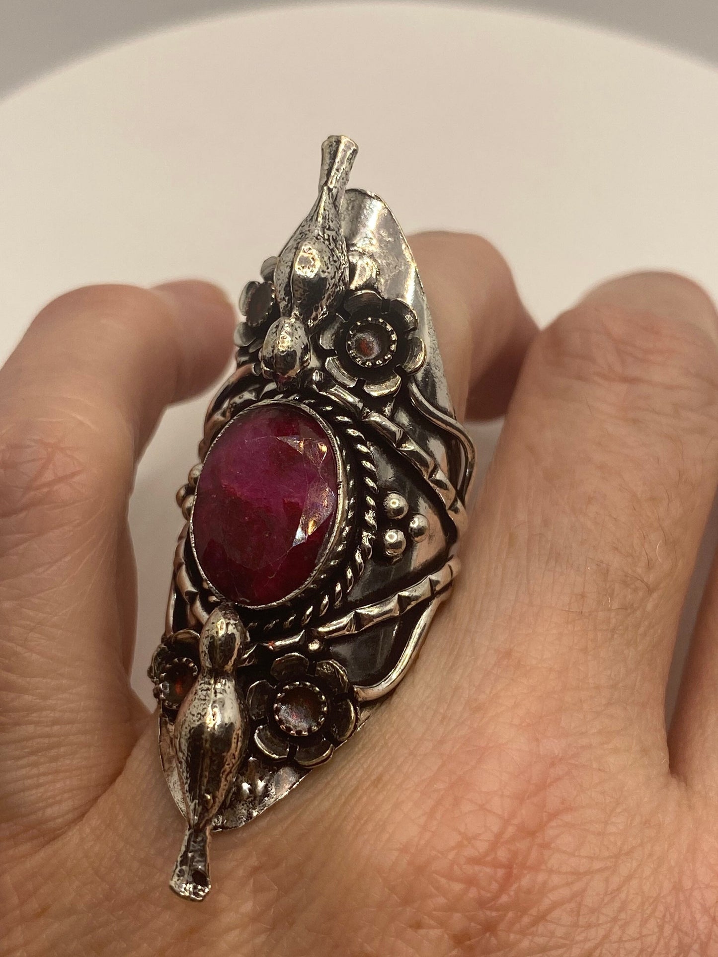 Vintage Handmade Raw Pink Ruby Silver Gothic Ring