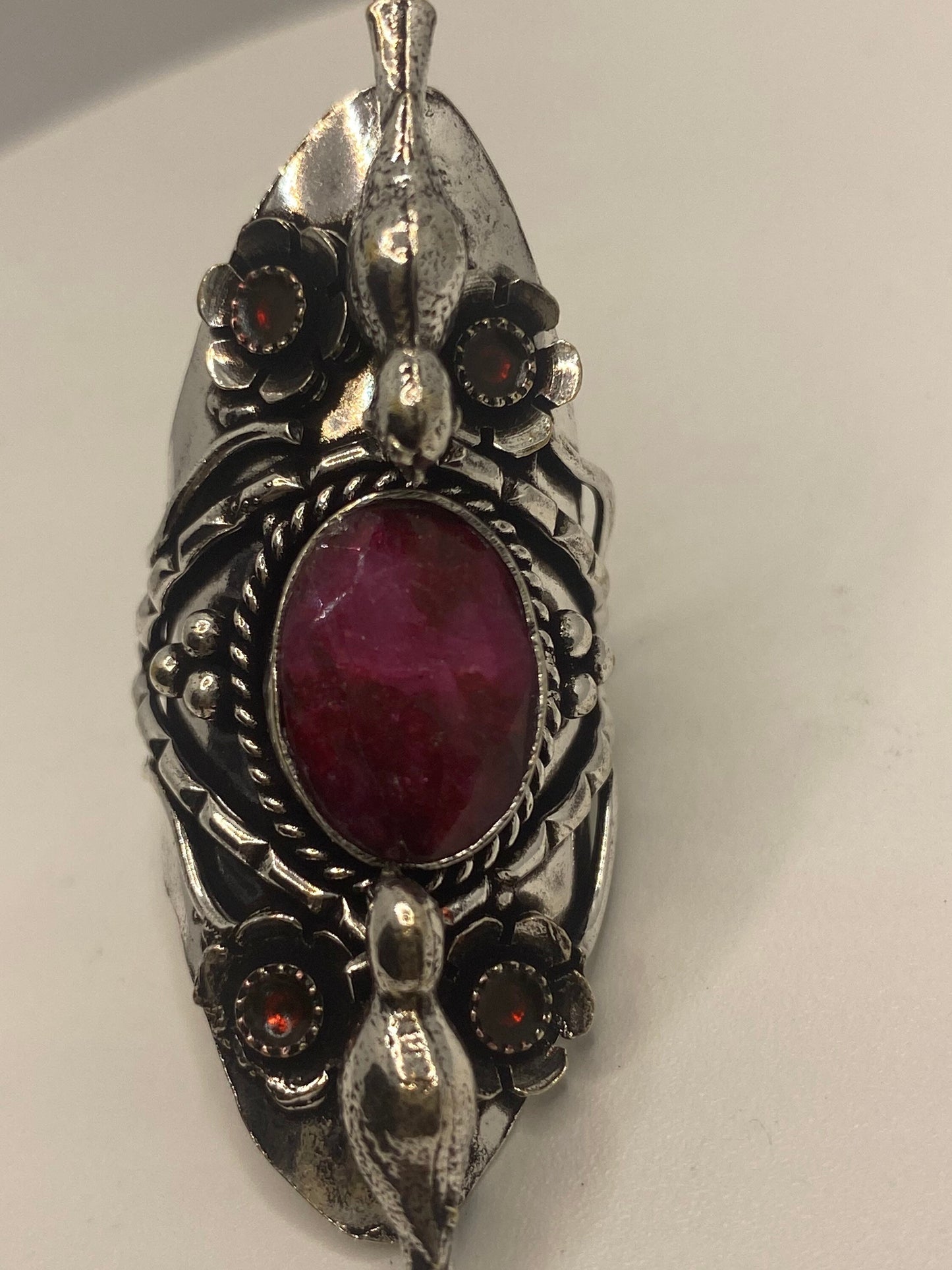 Vintage Handmade Raw Pink Ruby Silver Gothic Ring