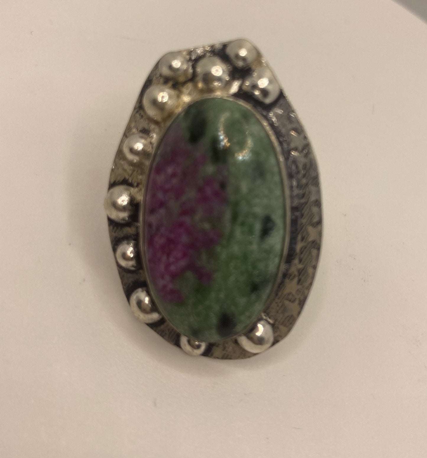 Vintage Handmade Raw Pink Ruby Zoisite Silver Gothic Ring