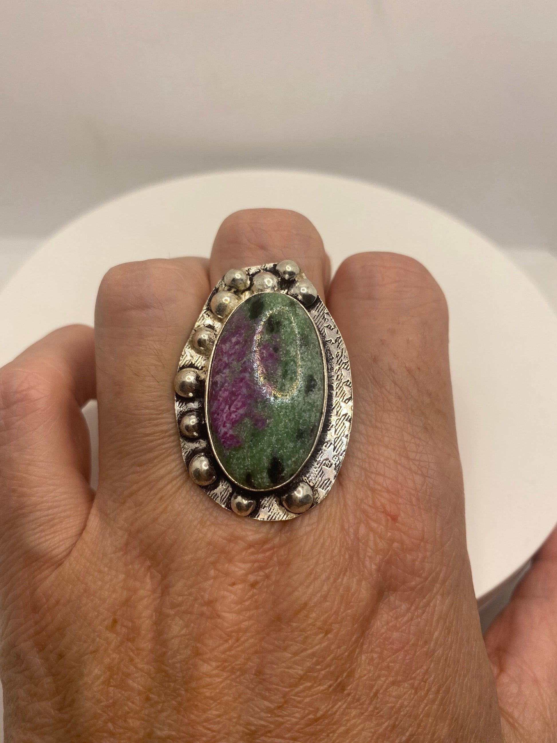 Vintage Handmade Raw Pink Ruby Zoisite Silver Gothic Ring