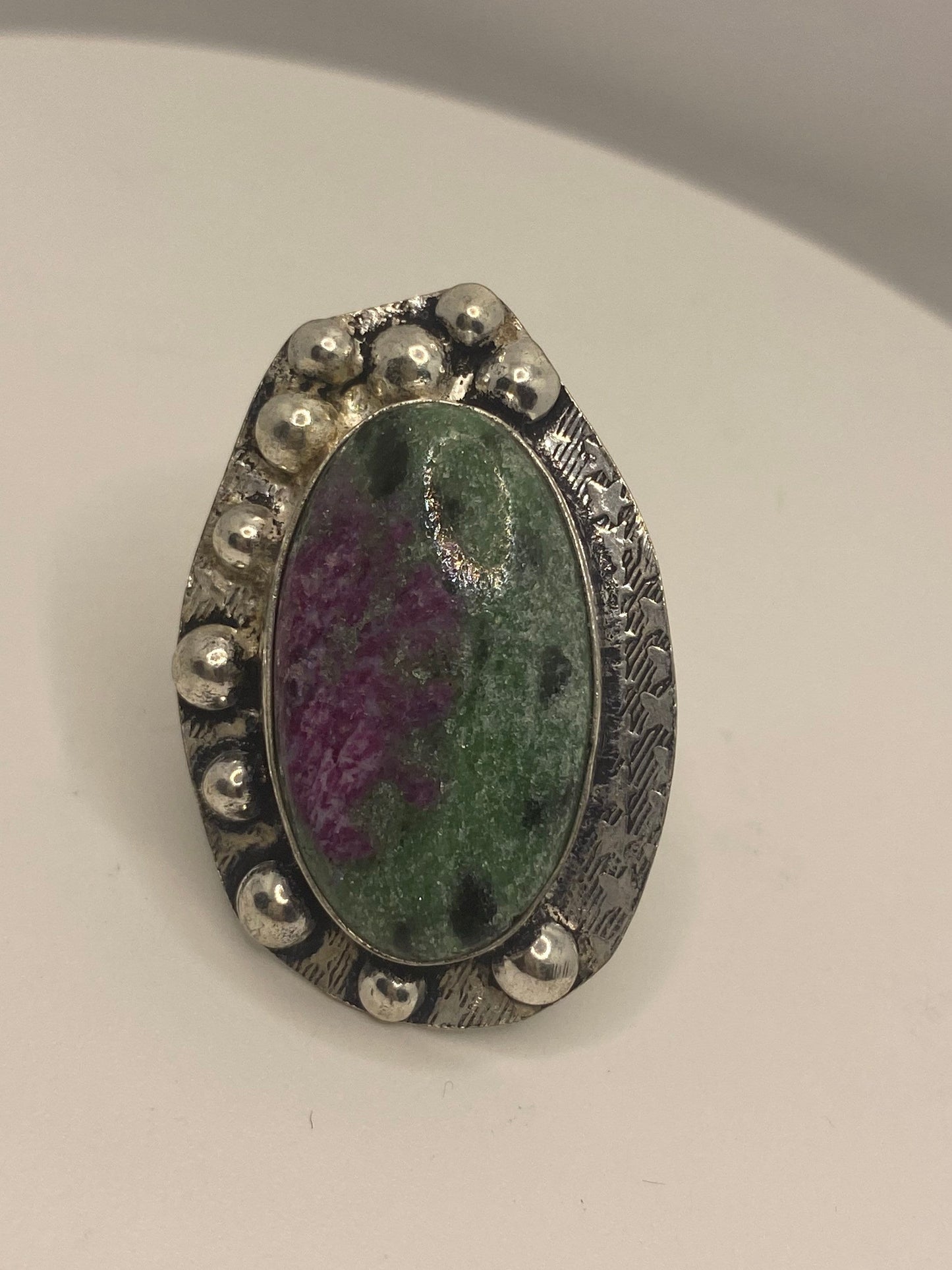 Vintage Handmade Raw Pink Ruby Zoisite Silver Gothic Ring