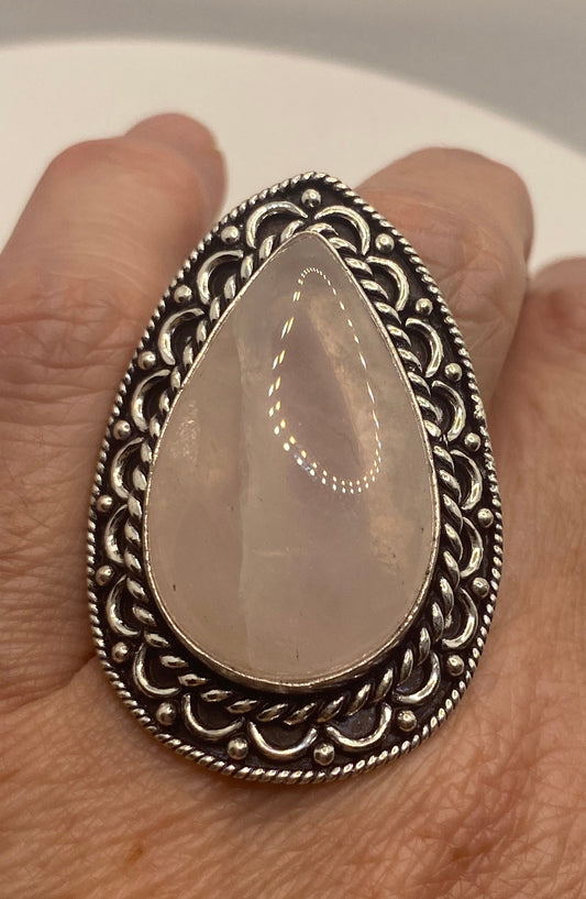 Vintage Genuine Rose Quartz Silver Ring
