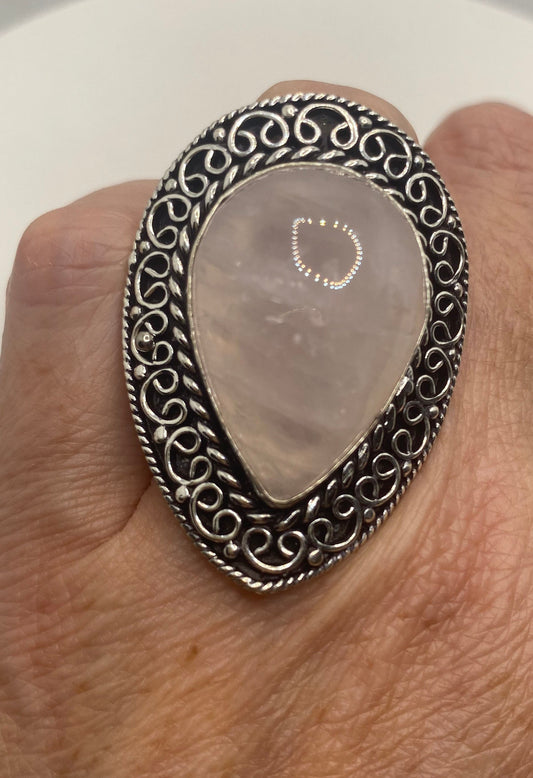 Vintage Genuine Rose Quartz Silver Ring