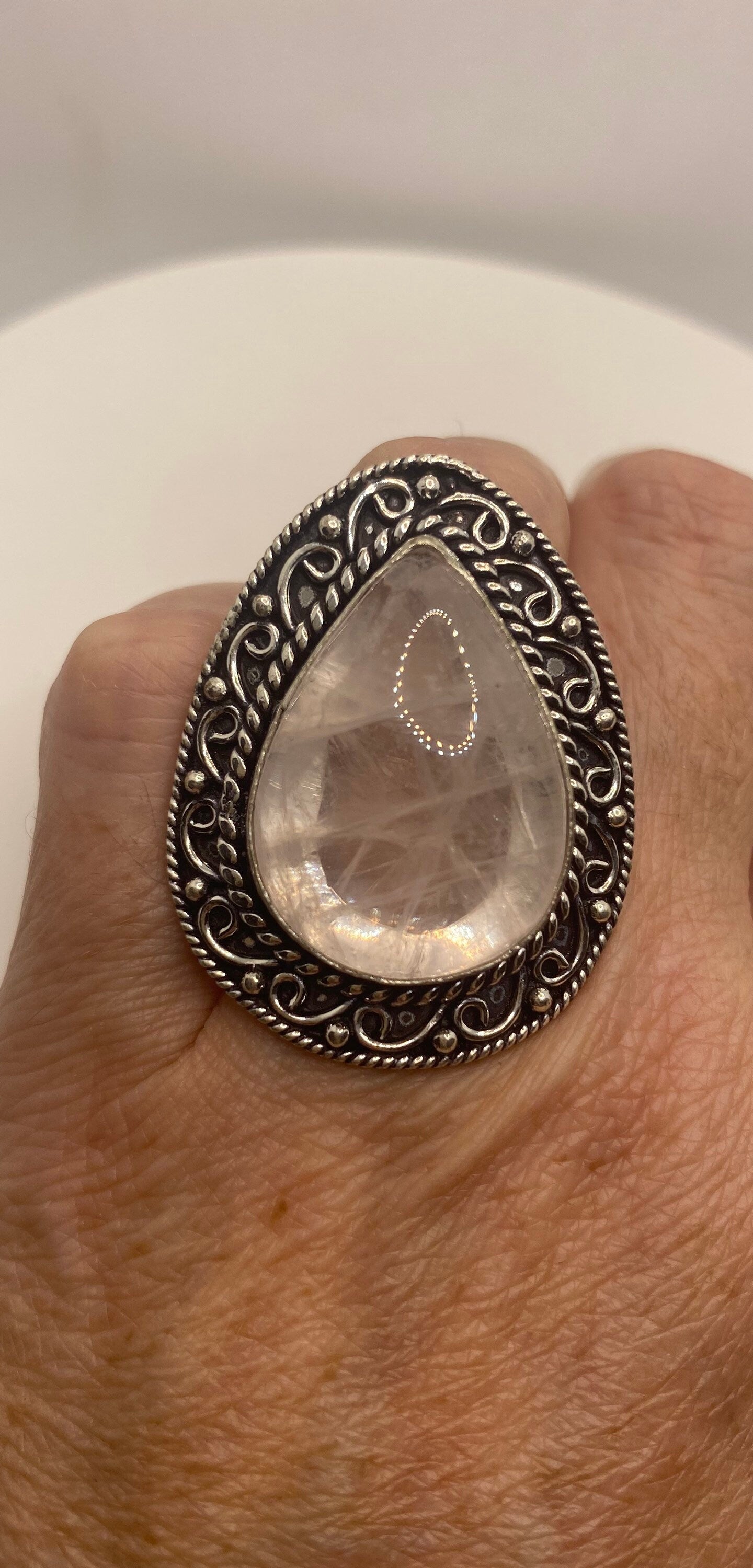 Vintage Genuine Rose Quartz Silver Ring