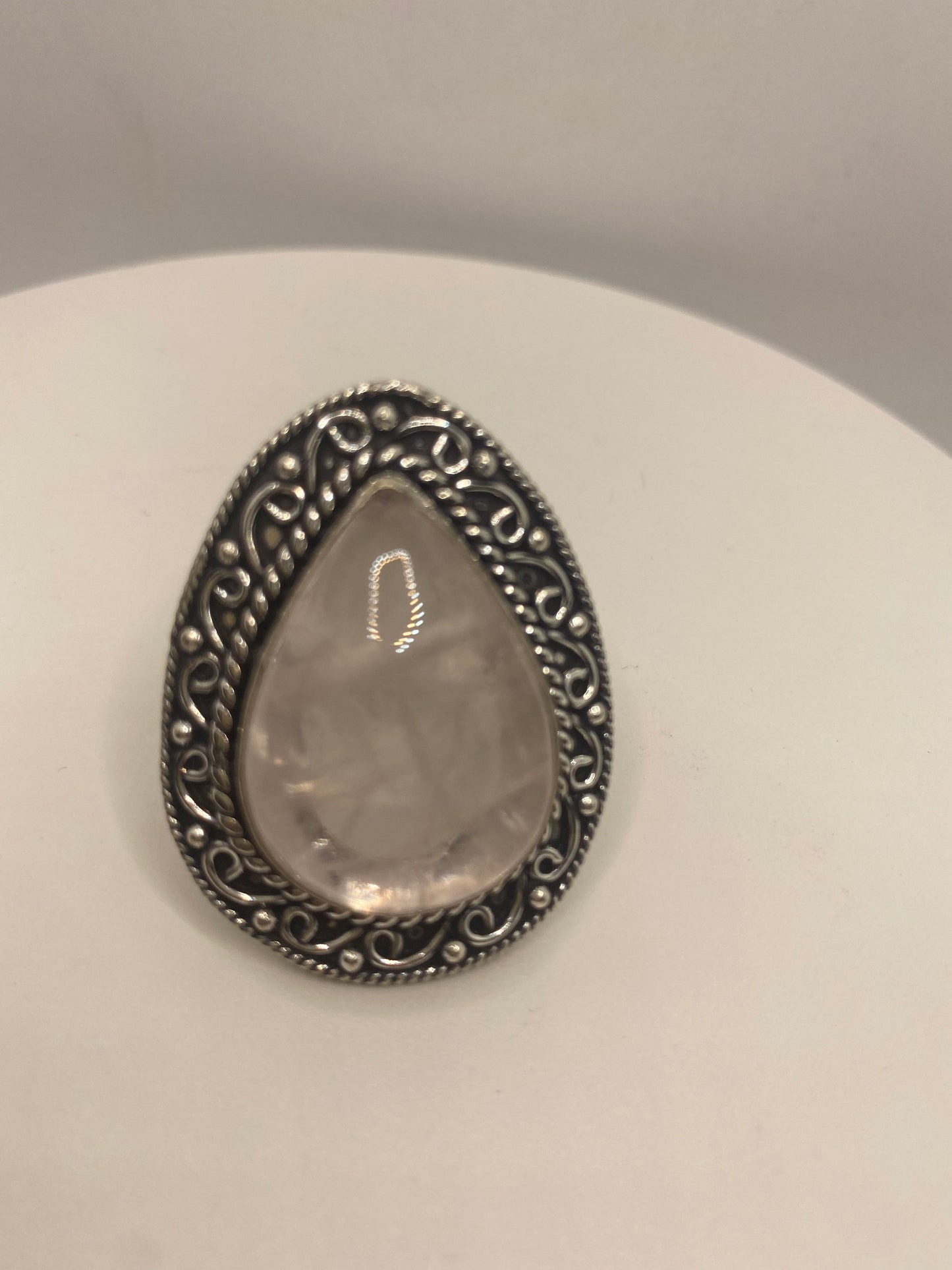 Vintage Genuine Rose Quartz Silver Ring