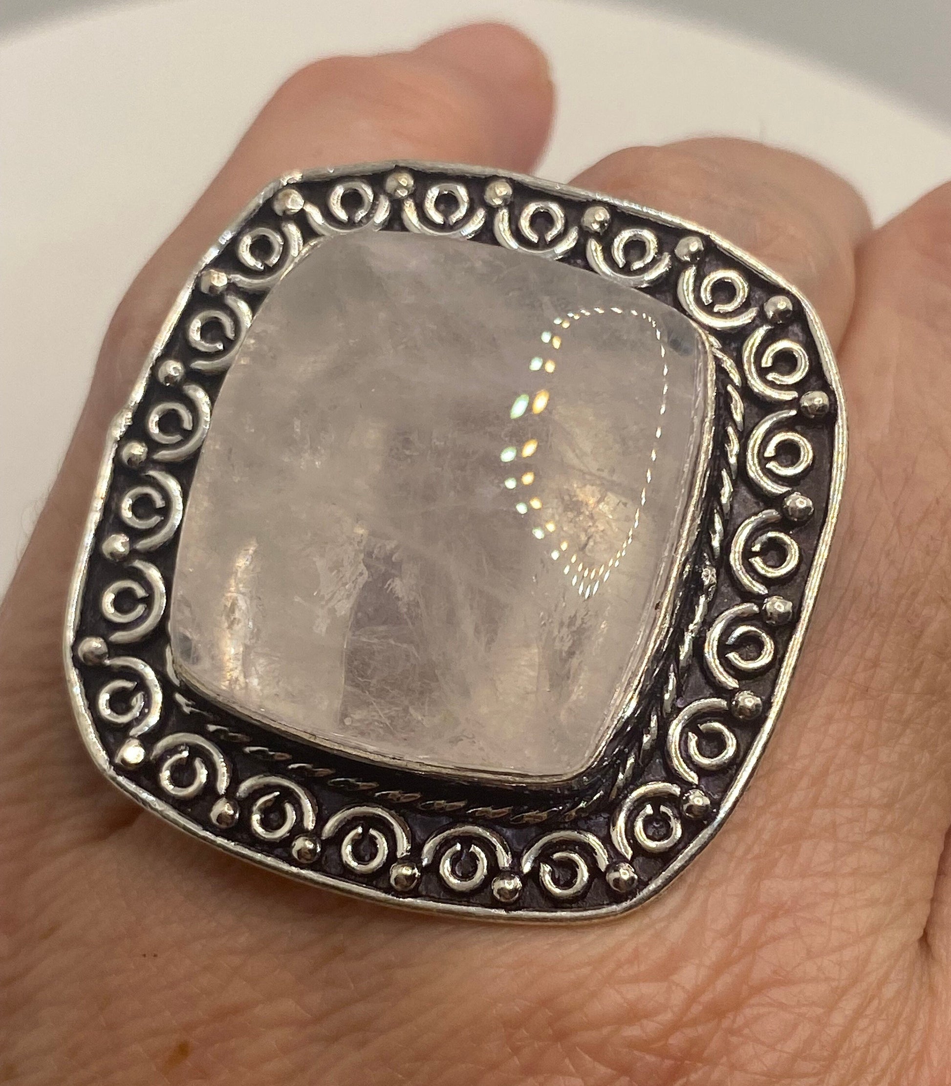 Vintage Genuine Rose Quartz Silver Ring