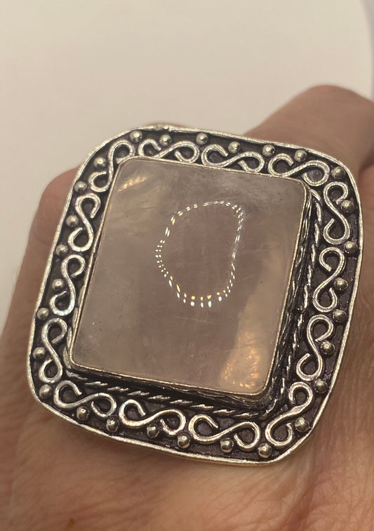 Vintage Genuine Rose Quartz Silver Ring