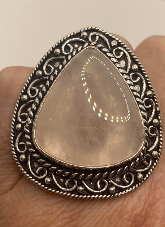 Vintage Genuine Rose Quartz Silver Ring