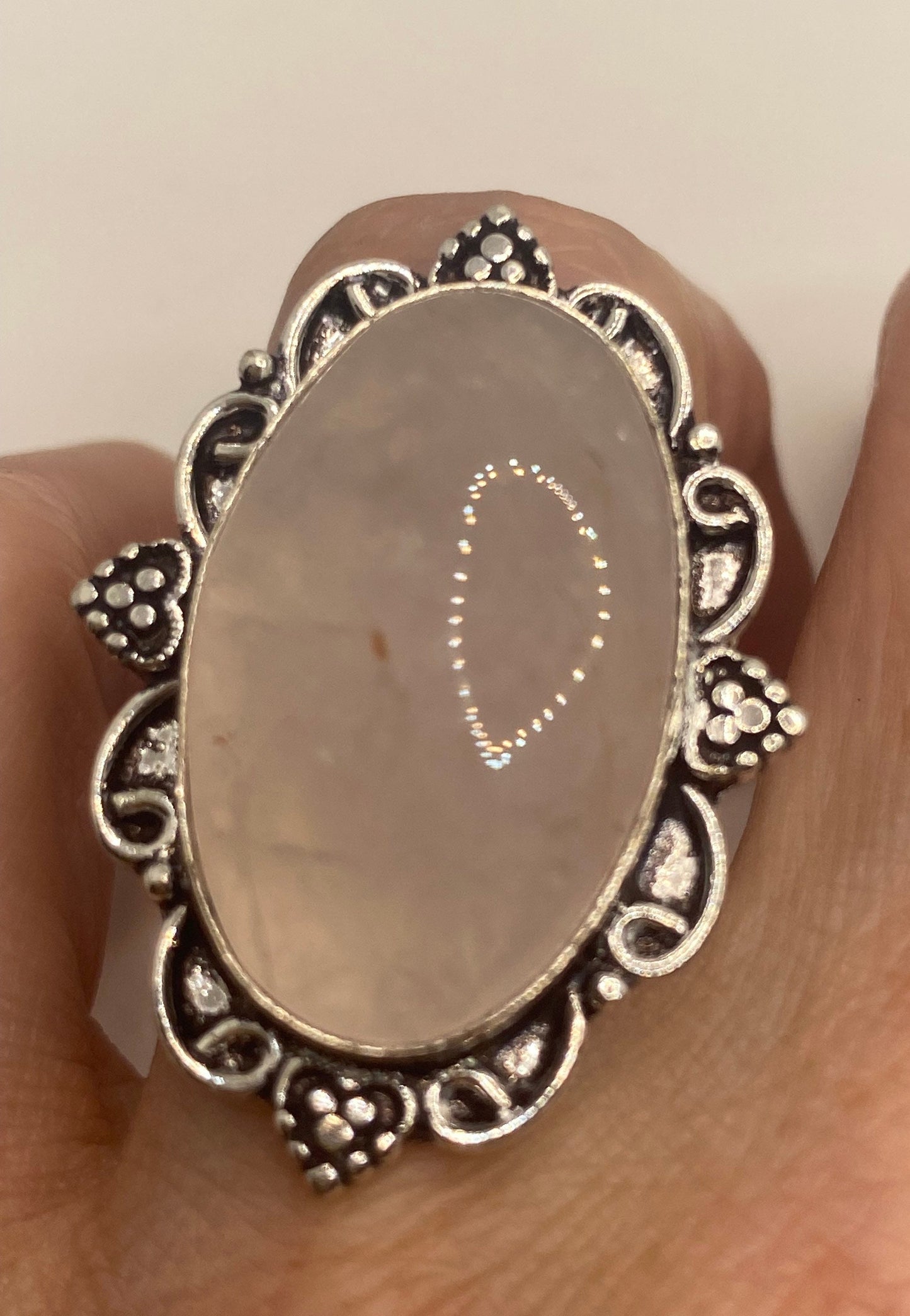 Vintage Genuine Rose Quartz Silver Ring