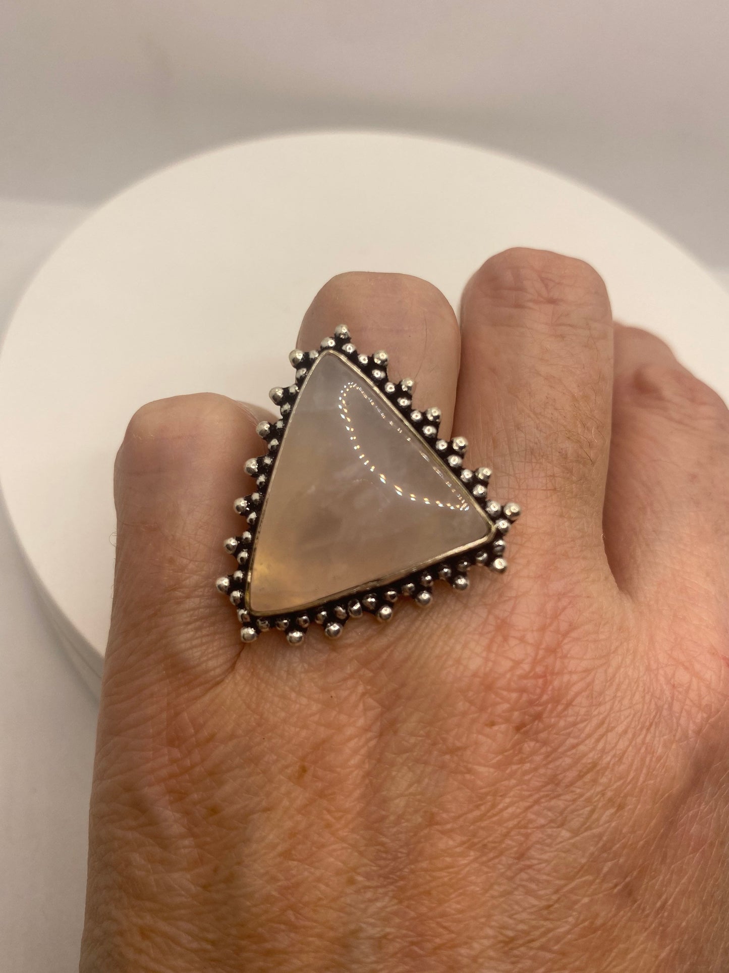 Vintage Genuine Rose Quartz Silver Ring