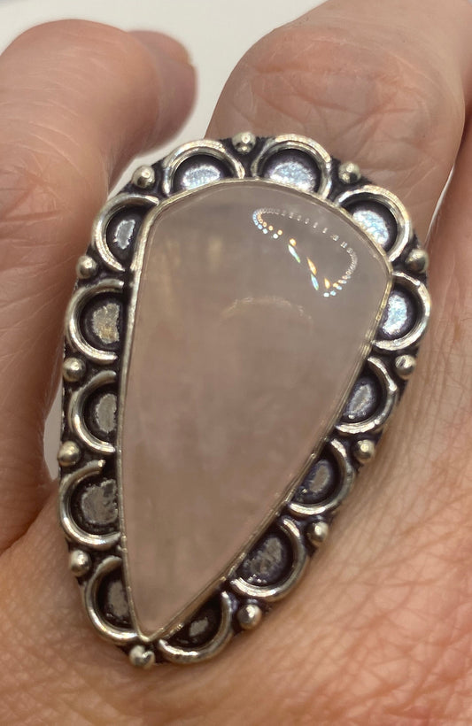 Vintage Genuine Rose Quartz Silver Ring