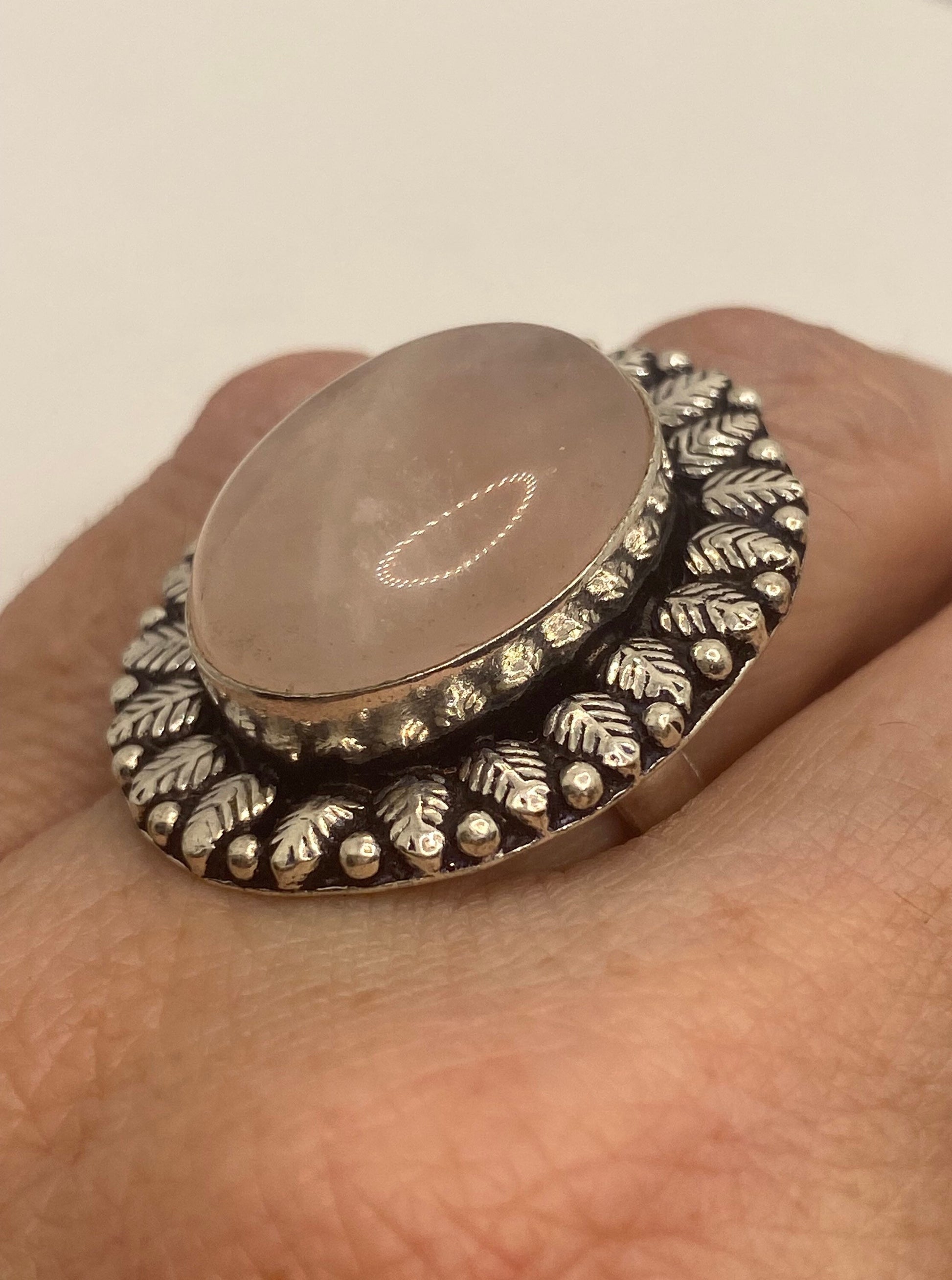 Vintage Genuine Rose Quartz Silver Ring