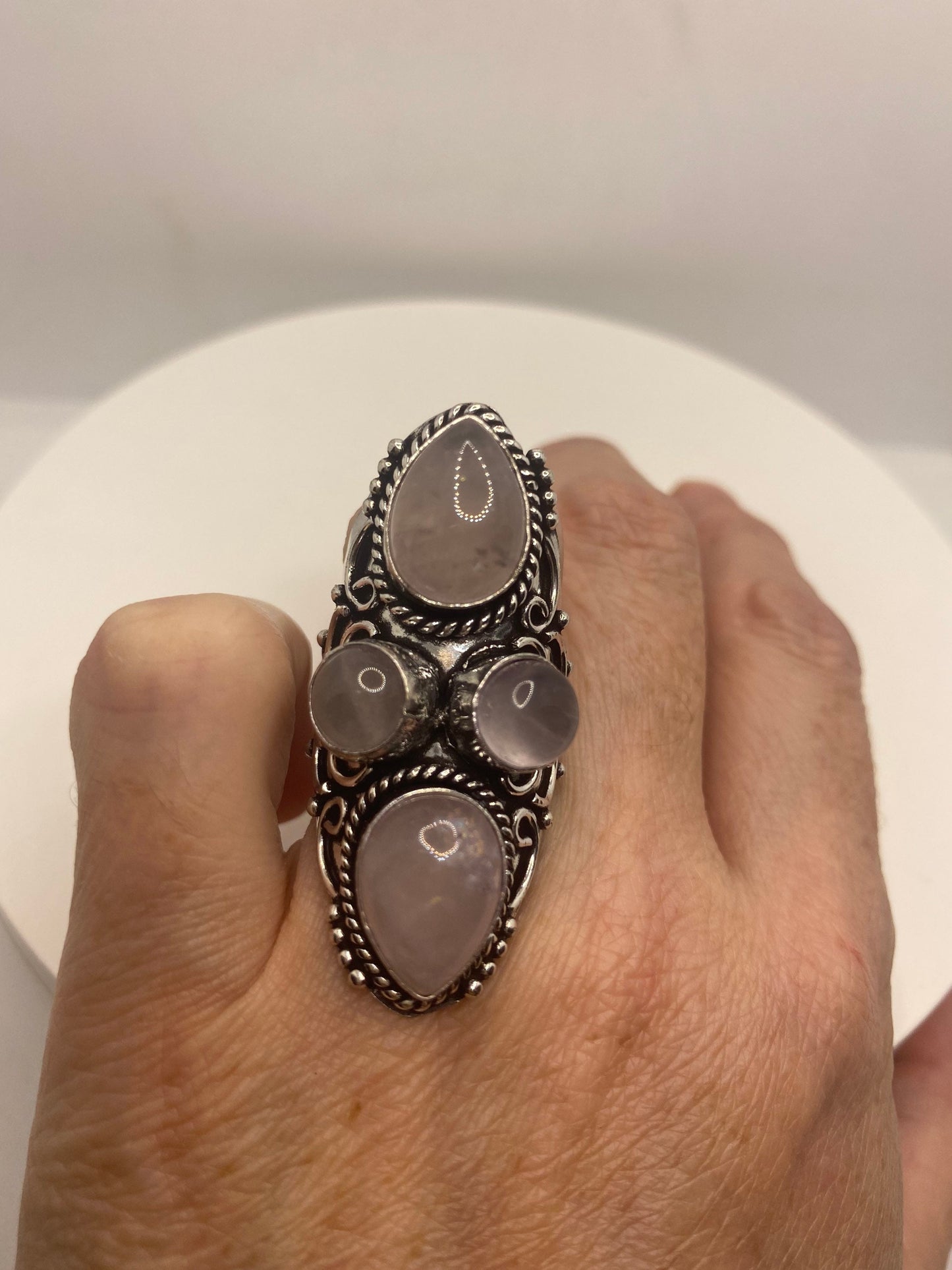 Vintage Genuine Rose Quartz Silver Ring