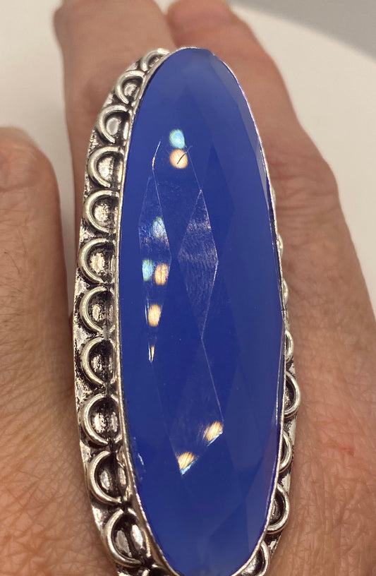 Vintage Blue Chalcedony Ring Size 8