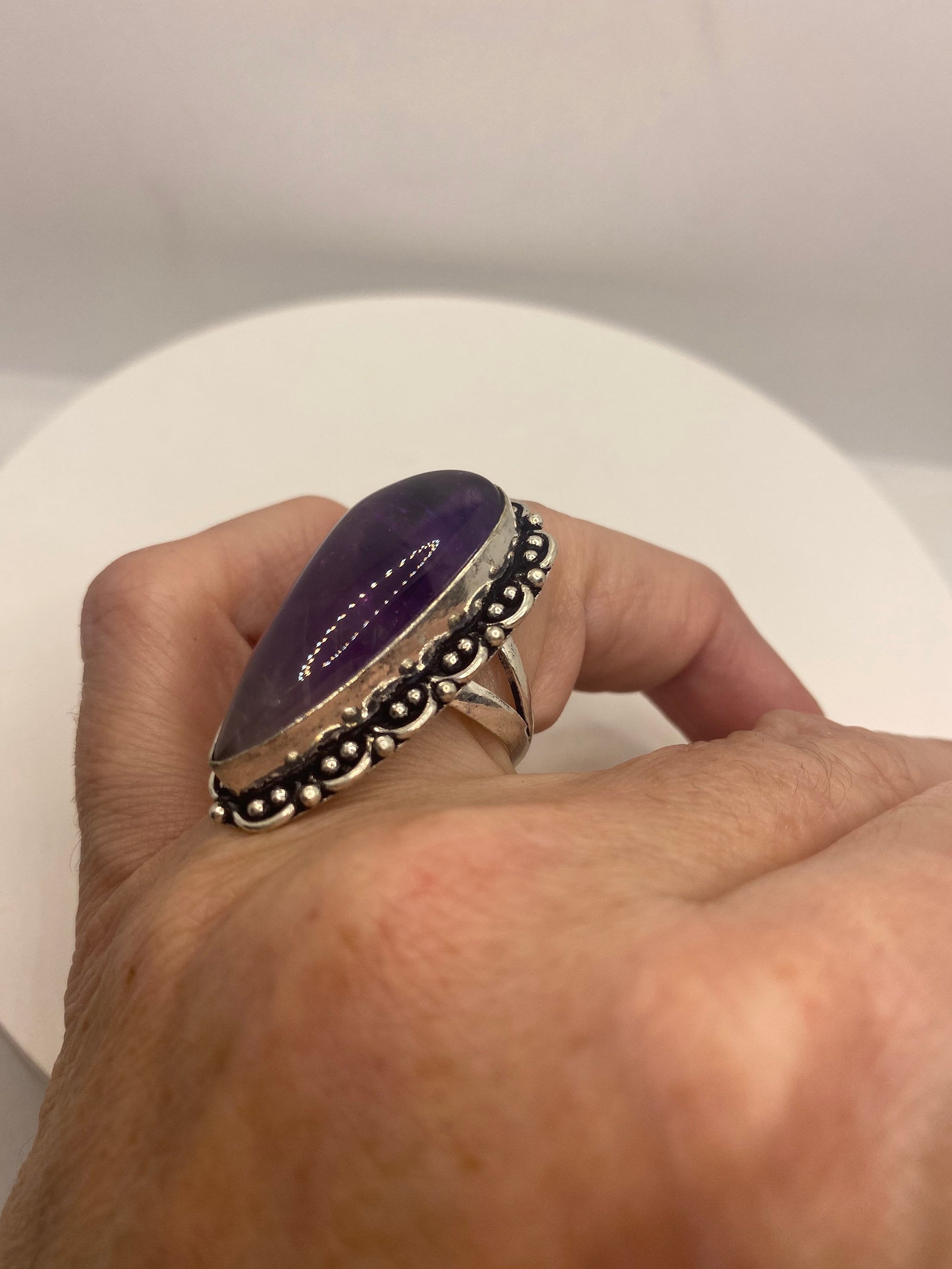 Vintage Purple Amethyst Cocktail Ring Adjustable Statement