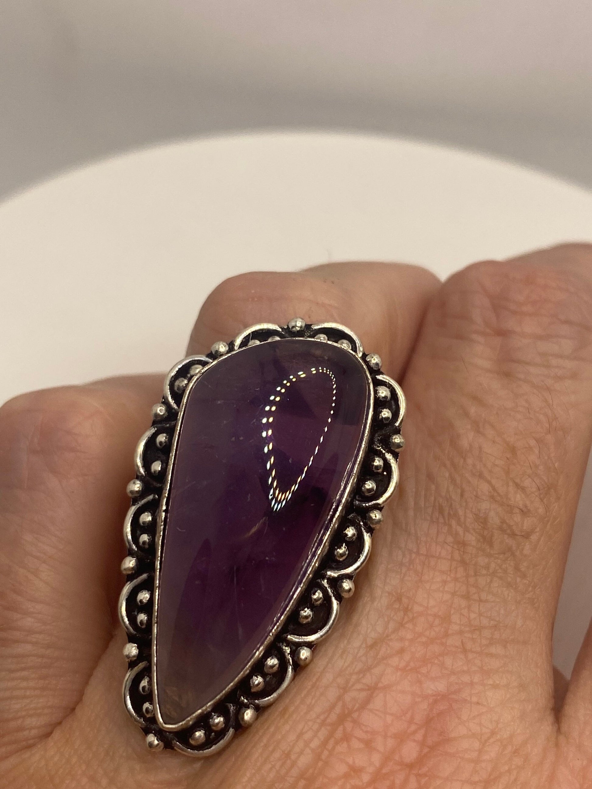 Vintage Purple Amethyst Cocktail Ring Adjustable Statement