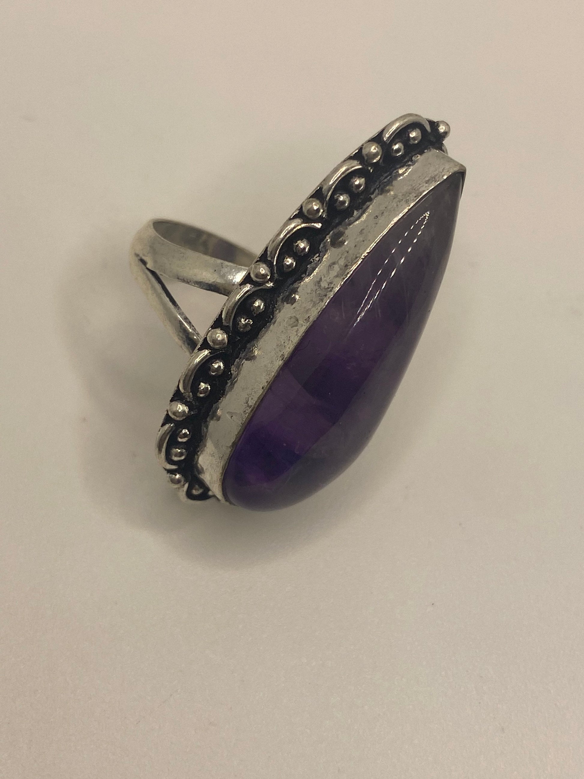 Vintage Purple Amethyst Cocktail Ring Adjustable Statement