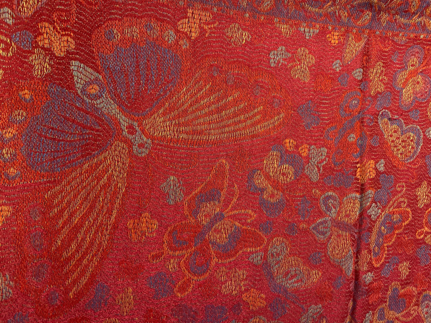 Vintage Red Jamawar Paisley Butterfly Brocade Pashmina Scarf Wrap Shawl