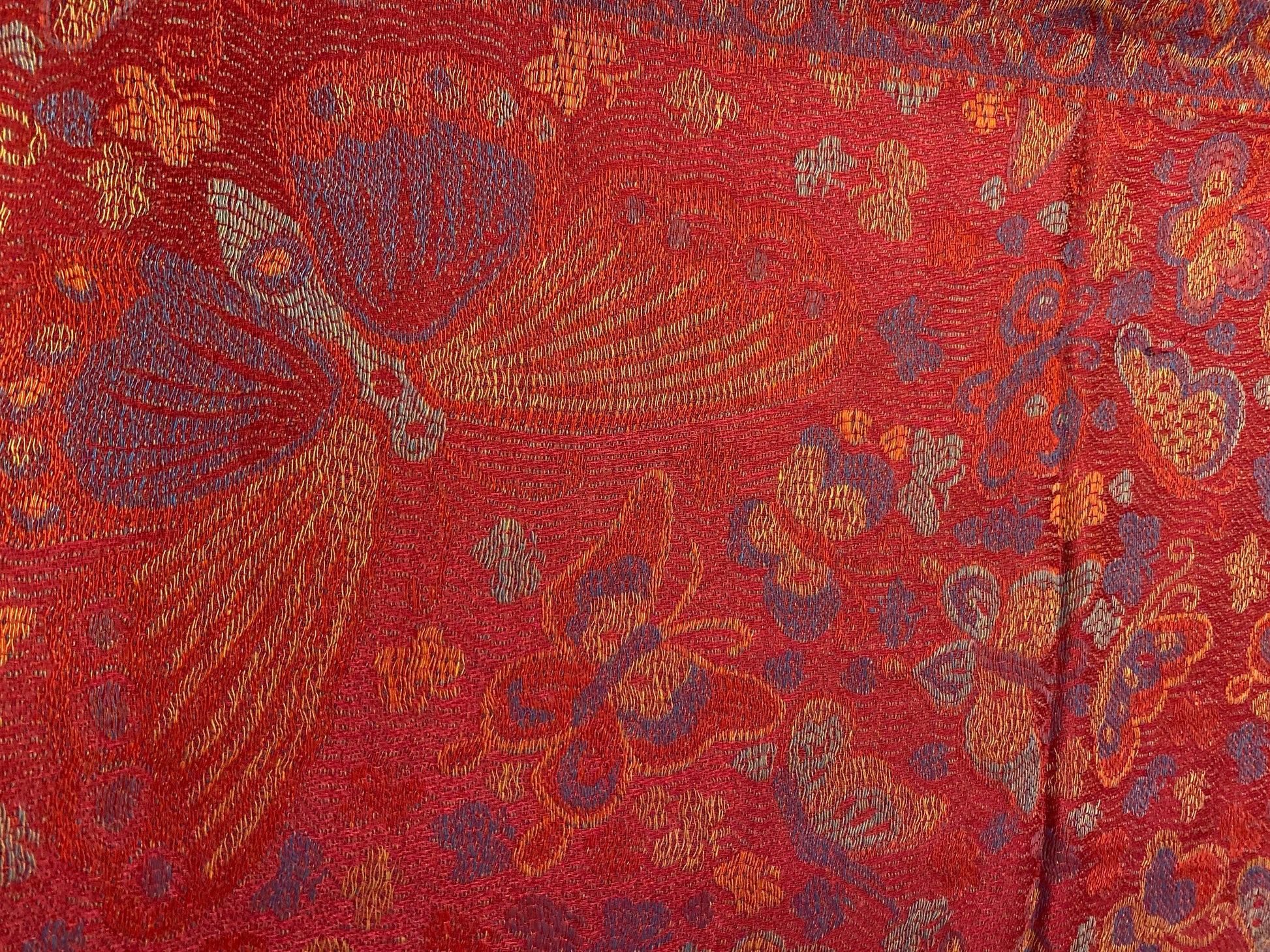 Vintage Red Jamawar Paisley Butterfly Brocade Pashmina Scarf Wrap Shawl