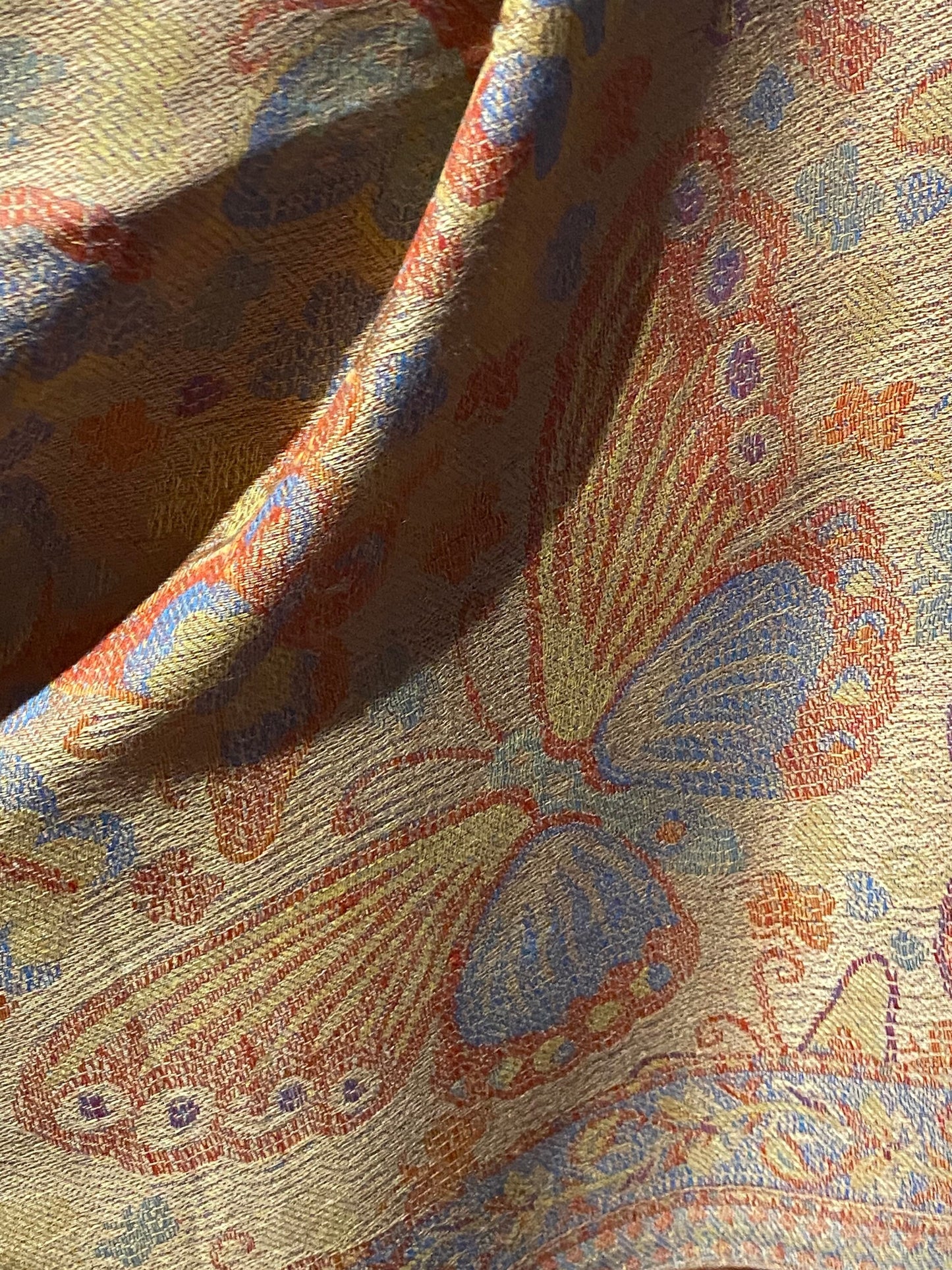 Vintage Jamawar Paisley Butterfly Brocade Pashmina Scarf Wrap Shawl