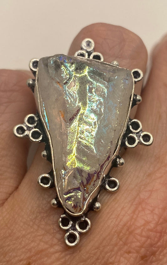 Vintage Mystic Clear Topaz Stone Silver Cocktail Statement Ring