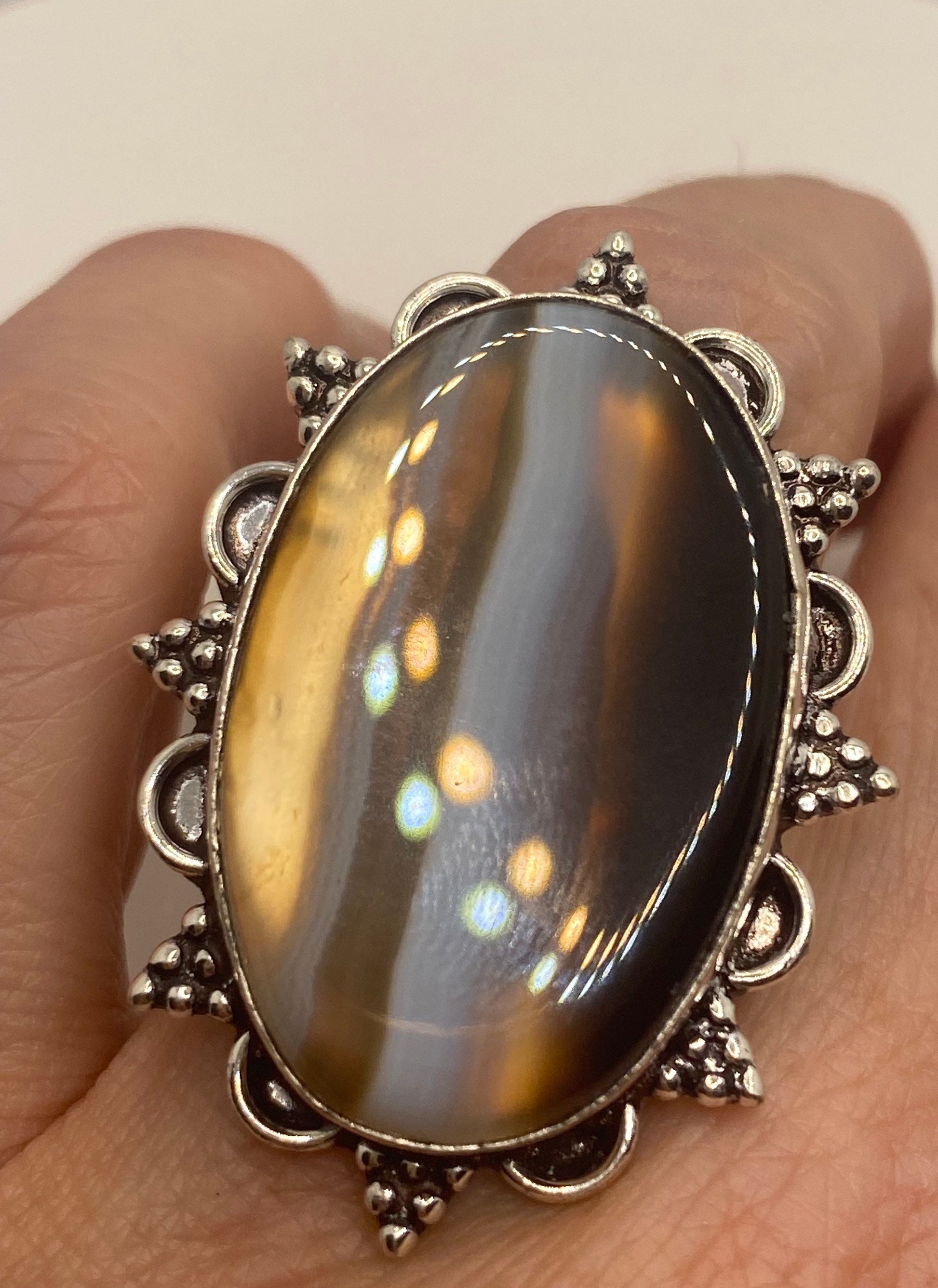 Vintage Black and White Agate Cocktail Ring